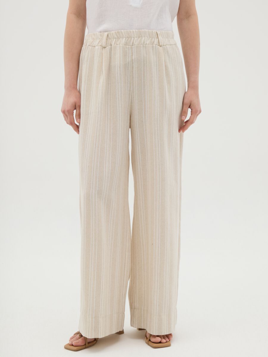 Women's beige cotton-blend trousers regular fit_1
