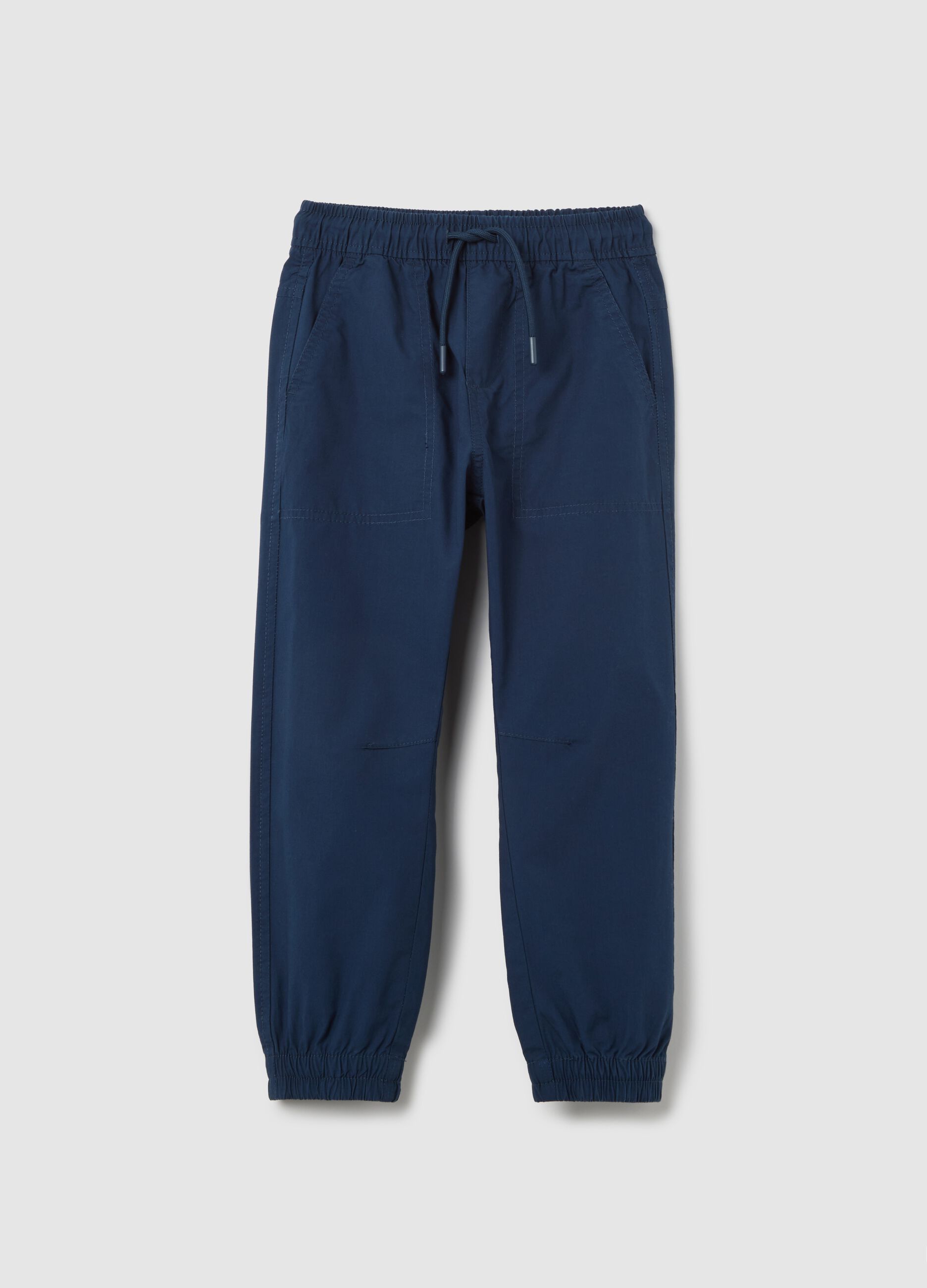 Blue trousers in cotton with drawstring