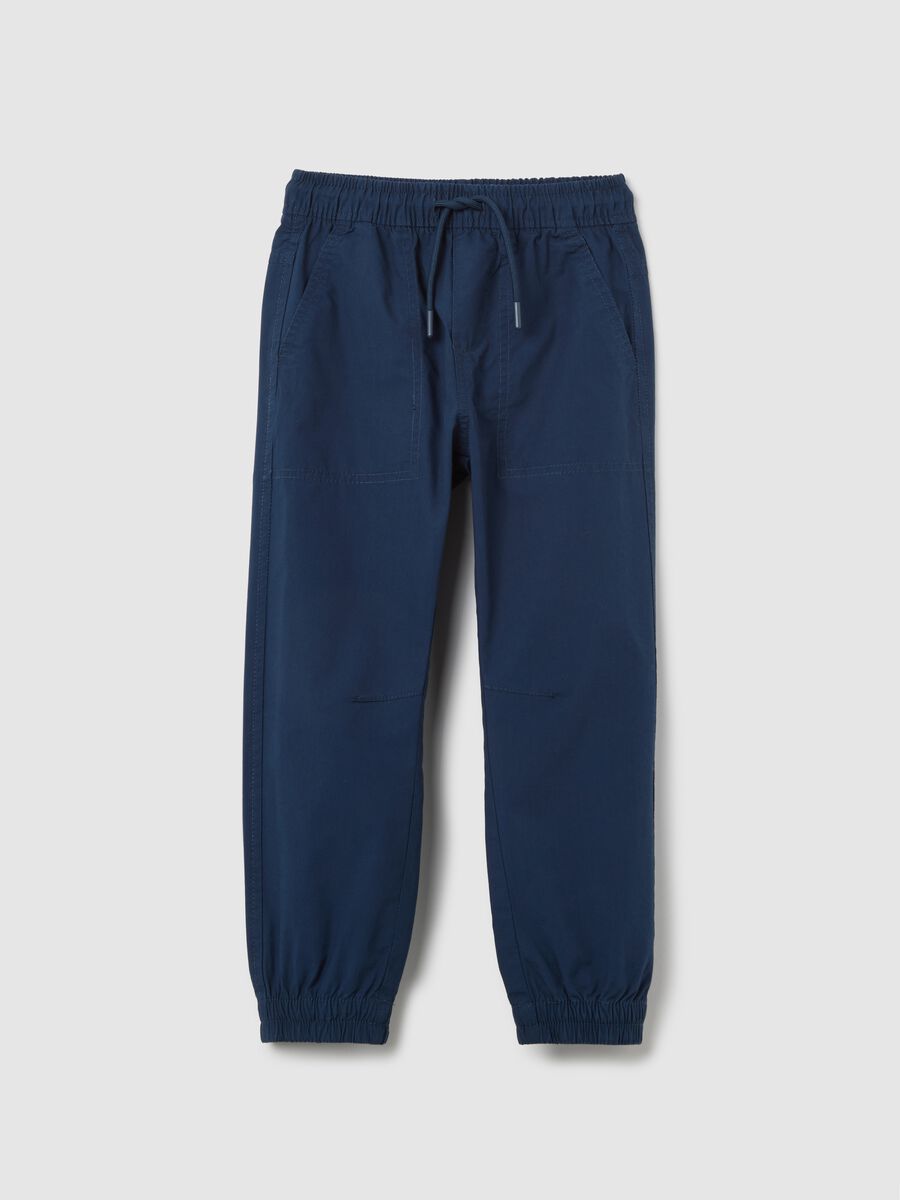 Blue trousers in cotton with drawstring_0