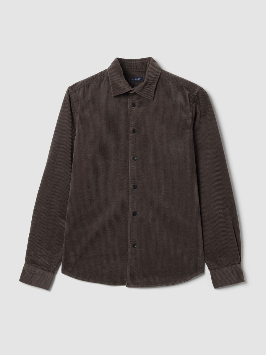Camicia marrone in puro cotone a coste_0