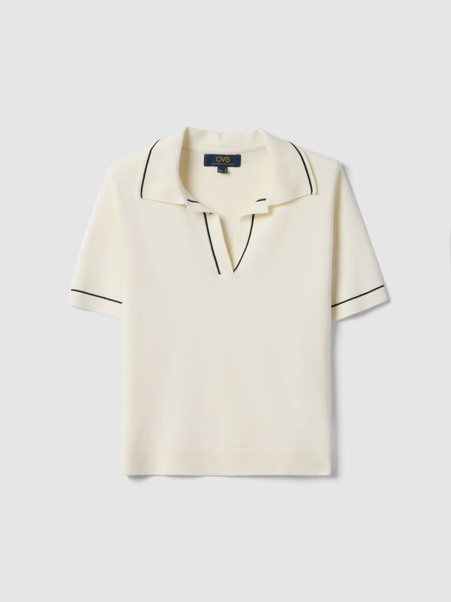 White viscose blend slim fit polo with contrast stitching_4