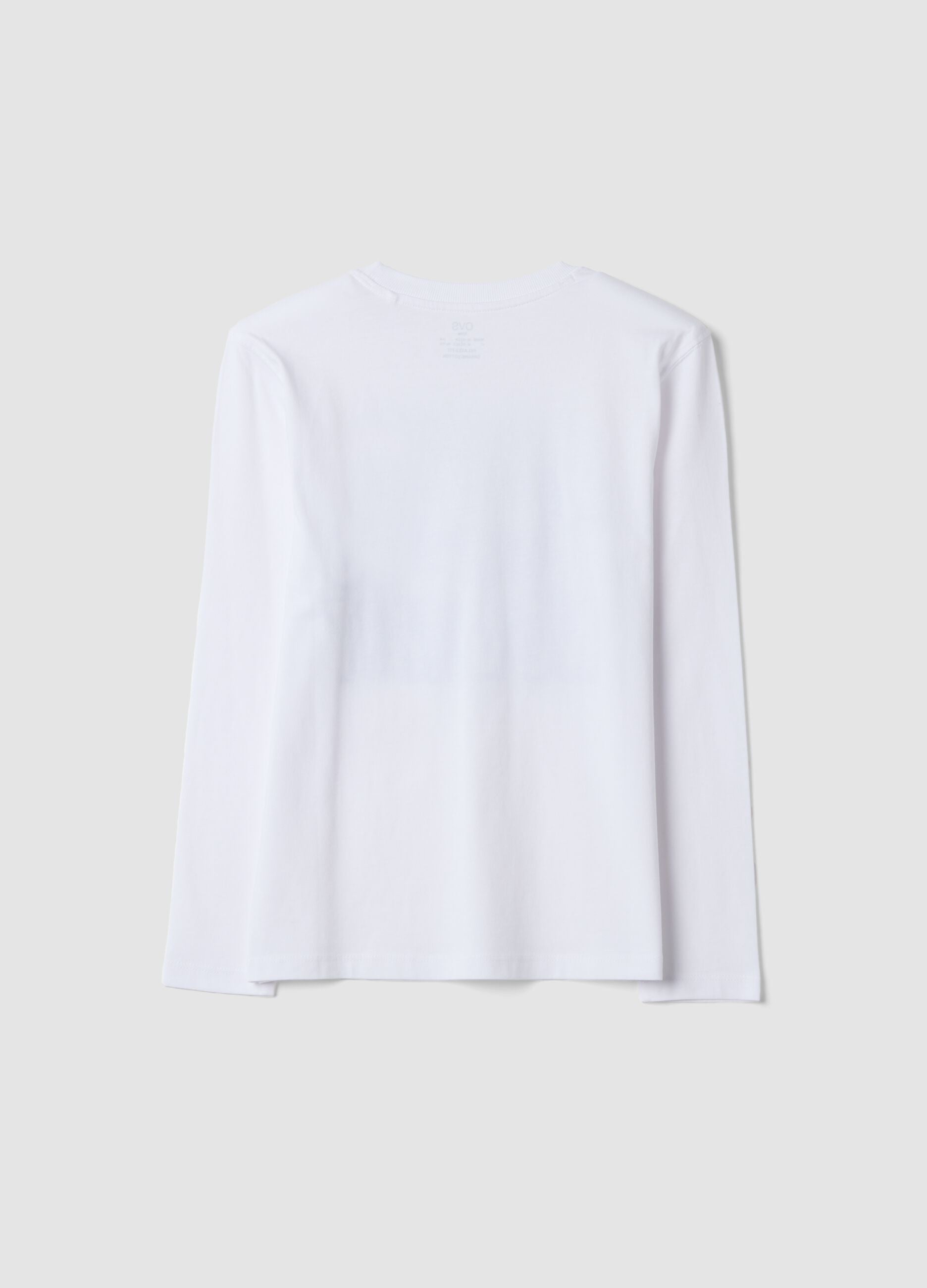 White crew-neck T-shirt in pure organic cotton with slogan, relaxed fit