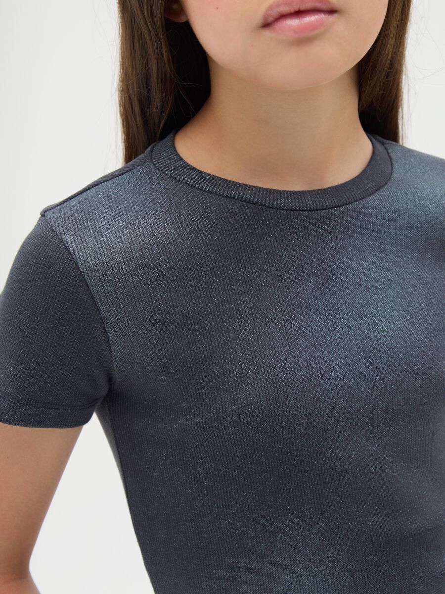 Girls' black stretch cotton T-shirt regular fit_1