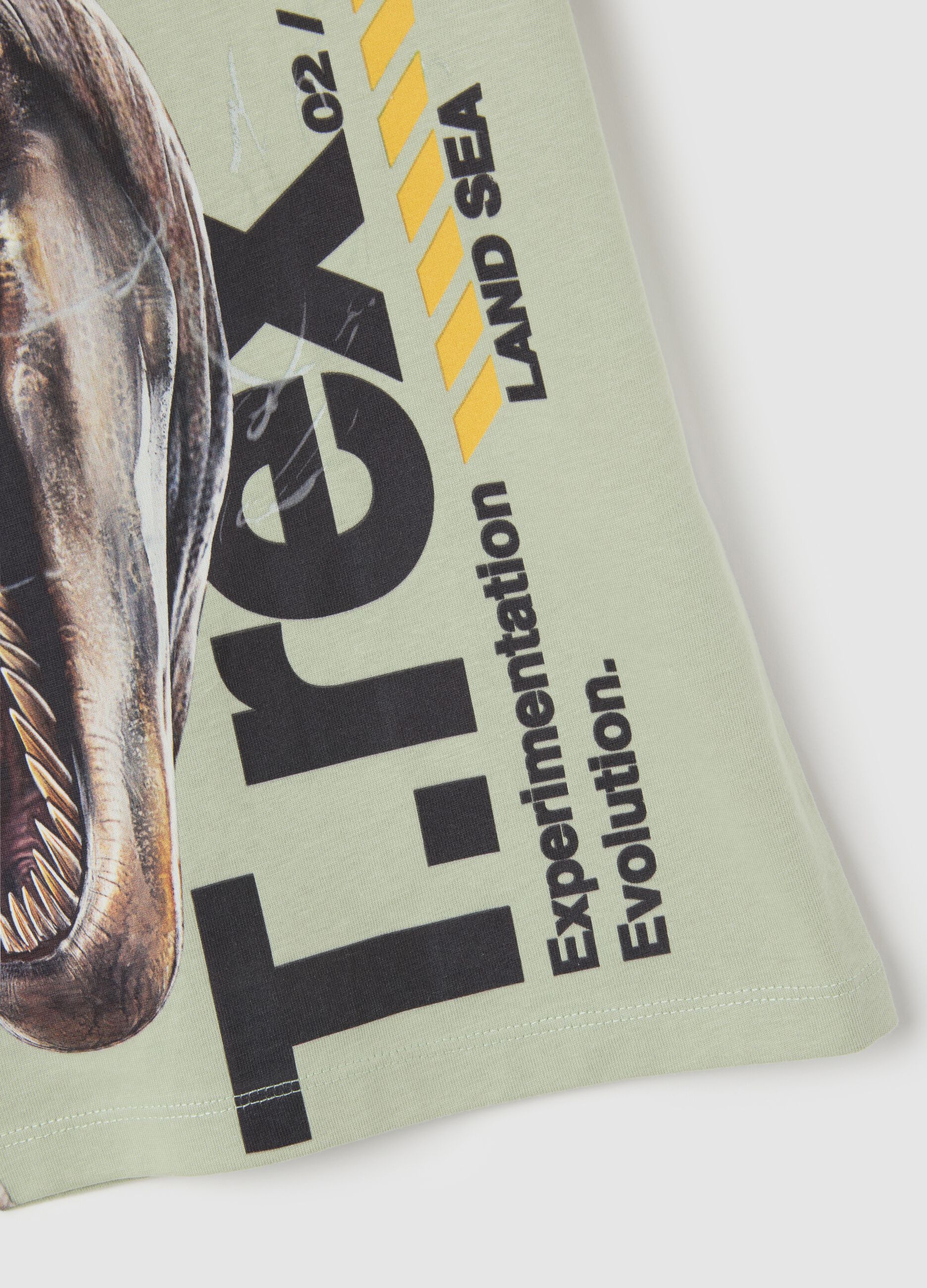 T-shirt verde da bambino in puro cotone con stampa dinosauro Jurassic World