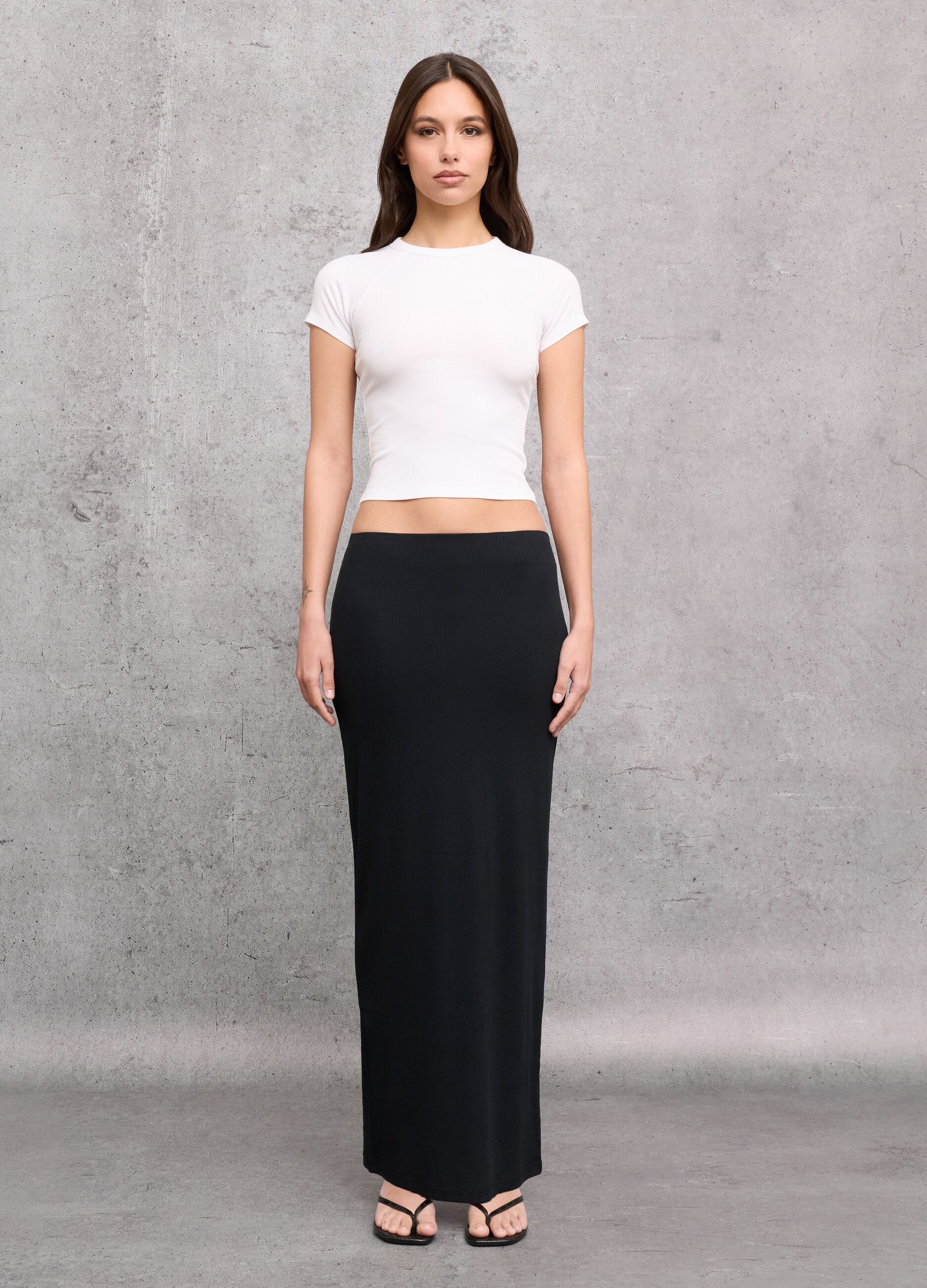 Ribbed Long Skirt Black