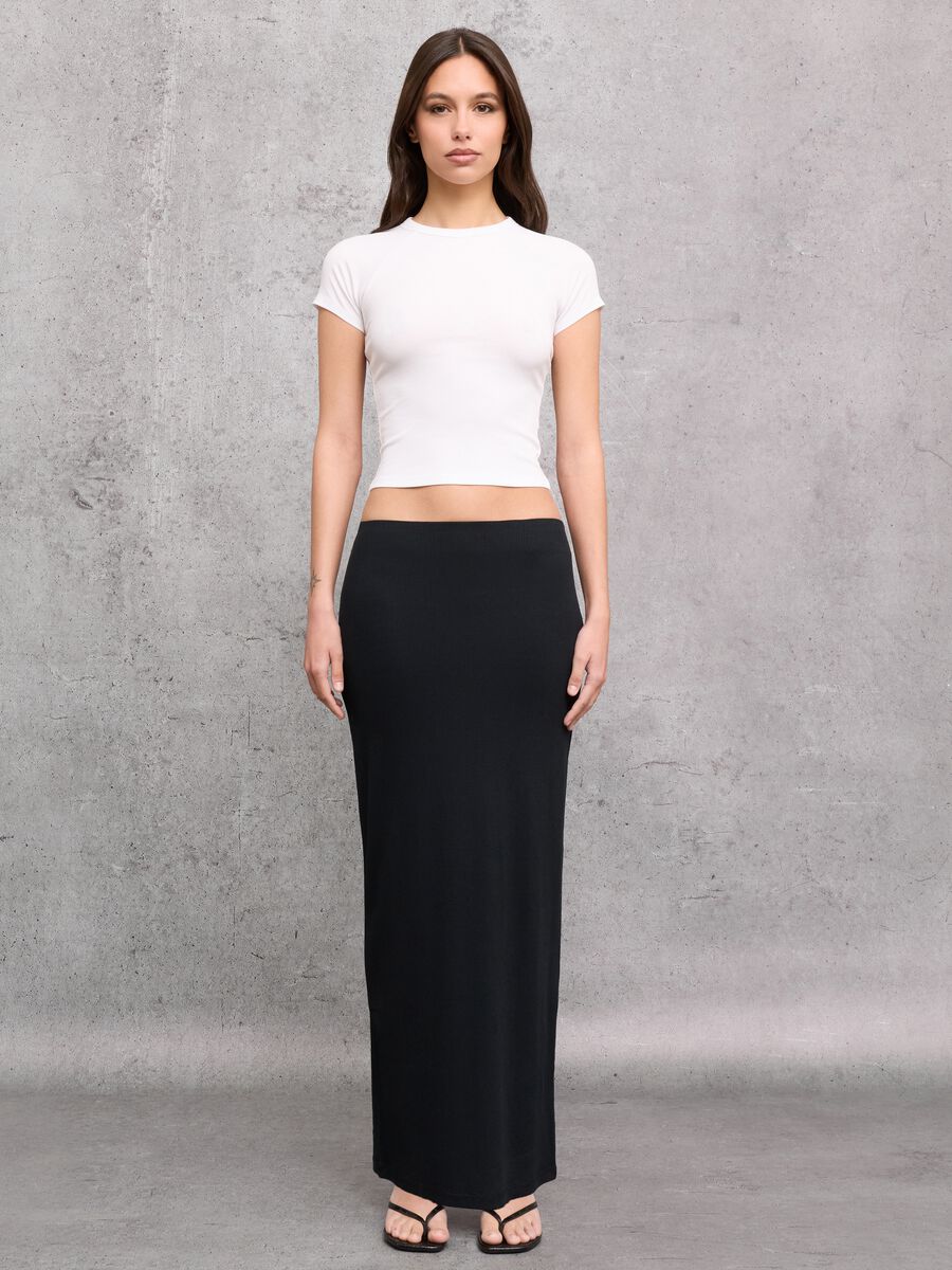 Ribbed Long Skirt Black_0