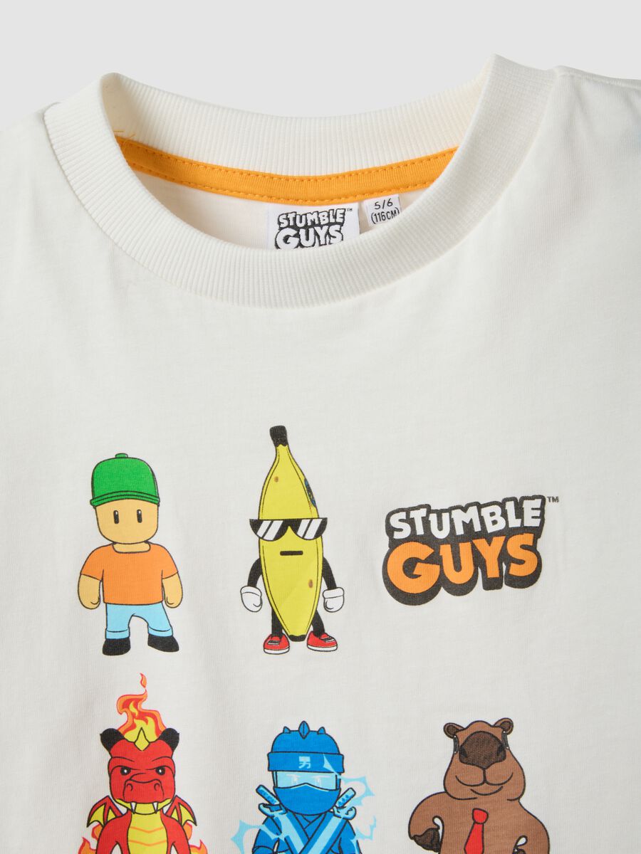 Kids&rsquo; white pure cotton T-shirt with Stumble Guys print, regular fit_2