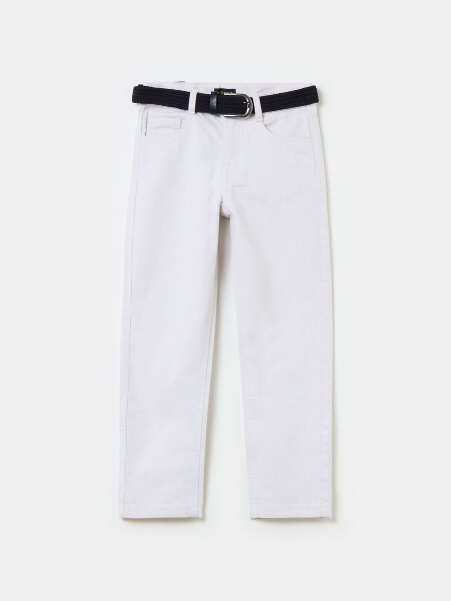 Jeans in cotone e lino con cintura_0