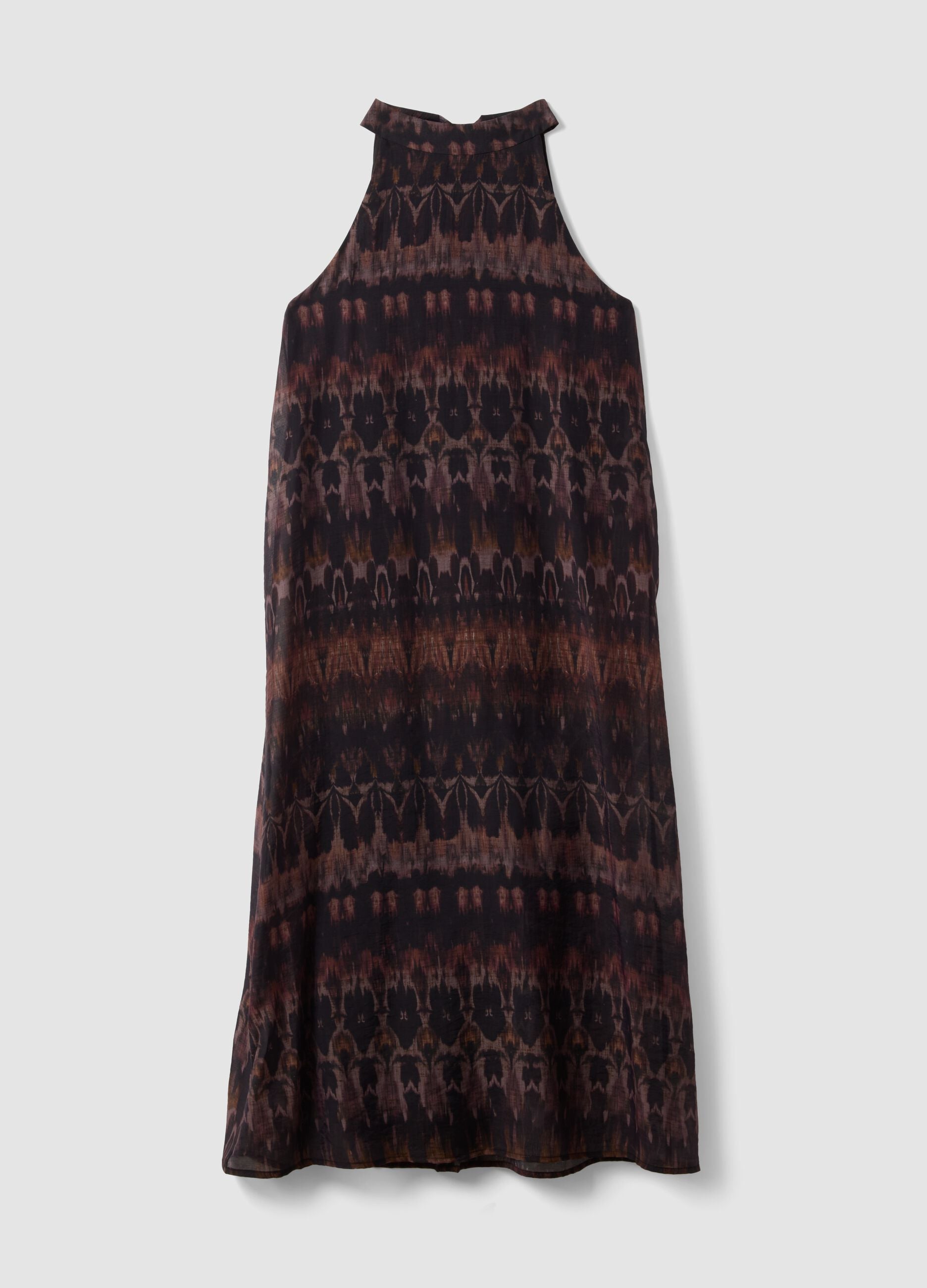 Abito maxi nero e marrone in misto lyocell regular fit con fantasia
