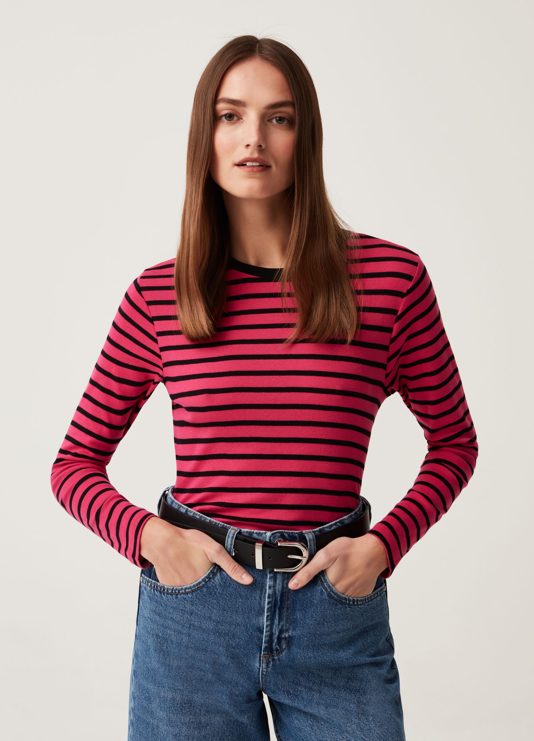 Long-sleeved striped T-shirt