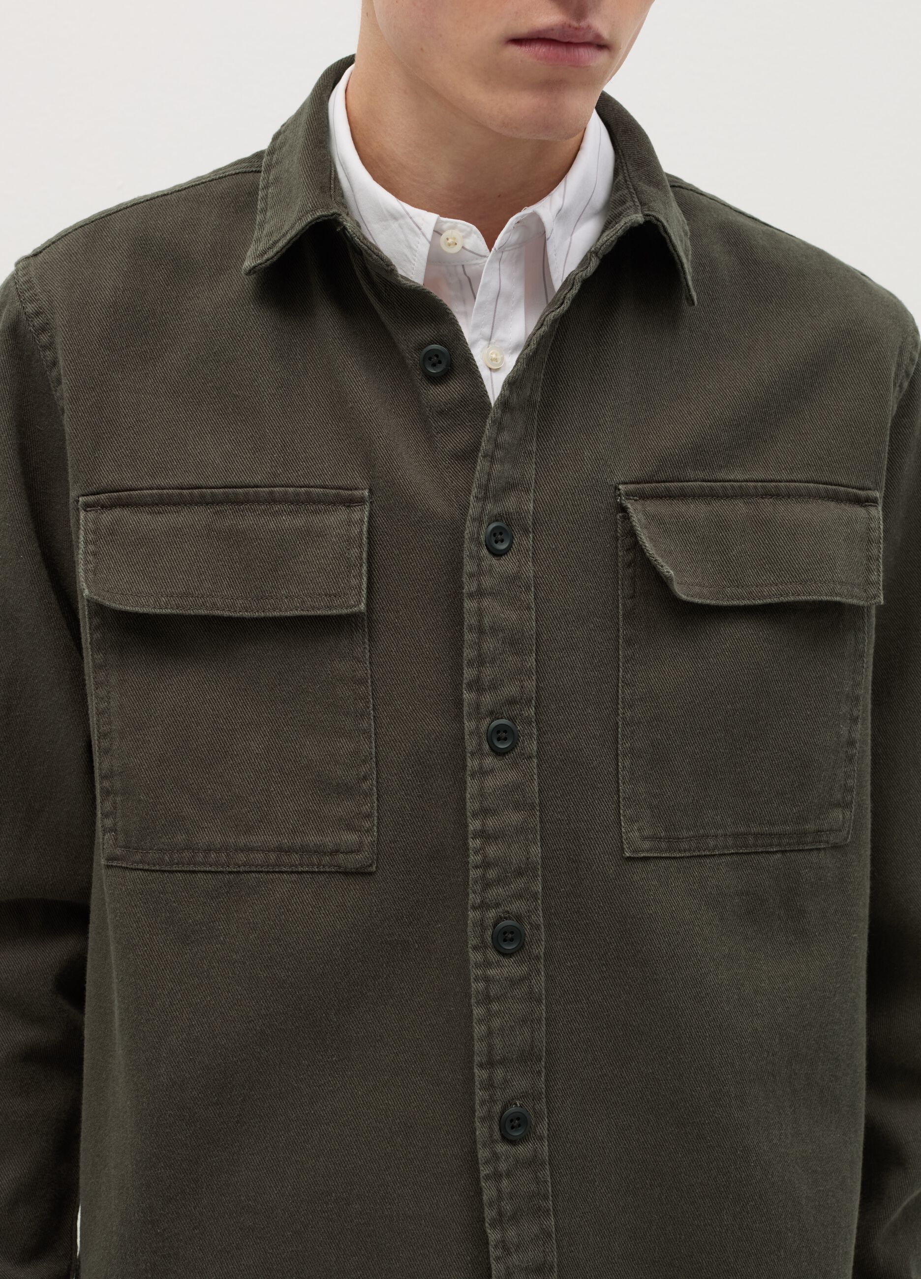 Twill shacket with pockets