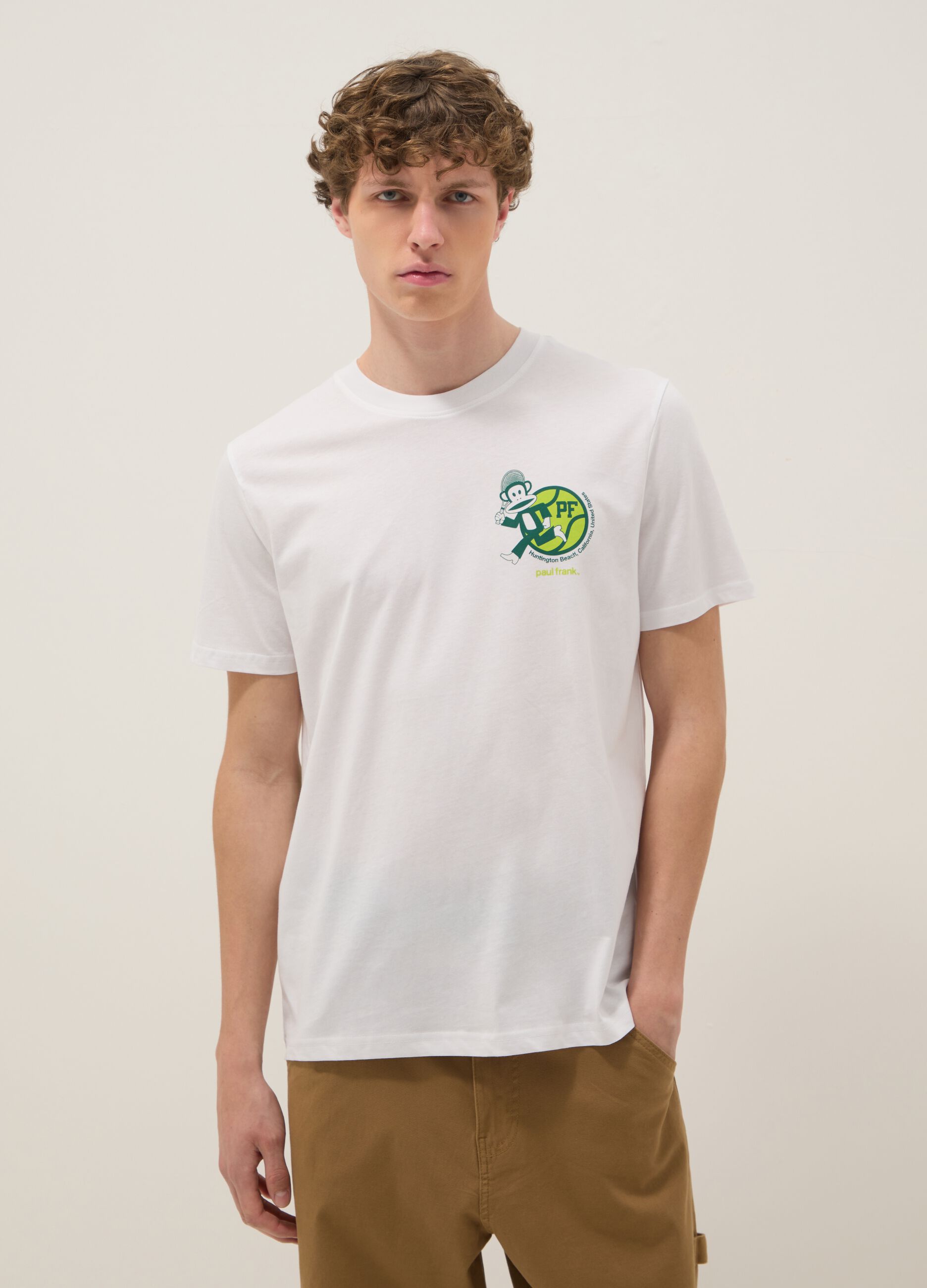 White Paul Frank print T-shirt in pure cotton, regular fit