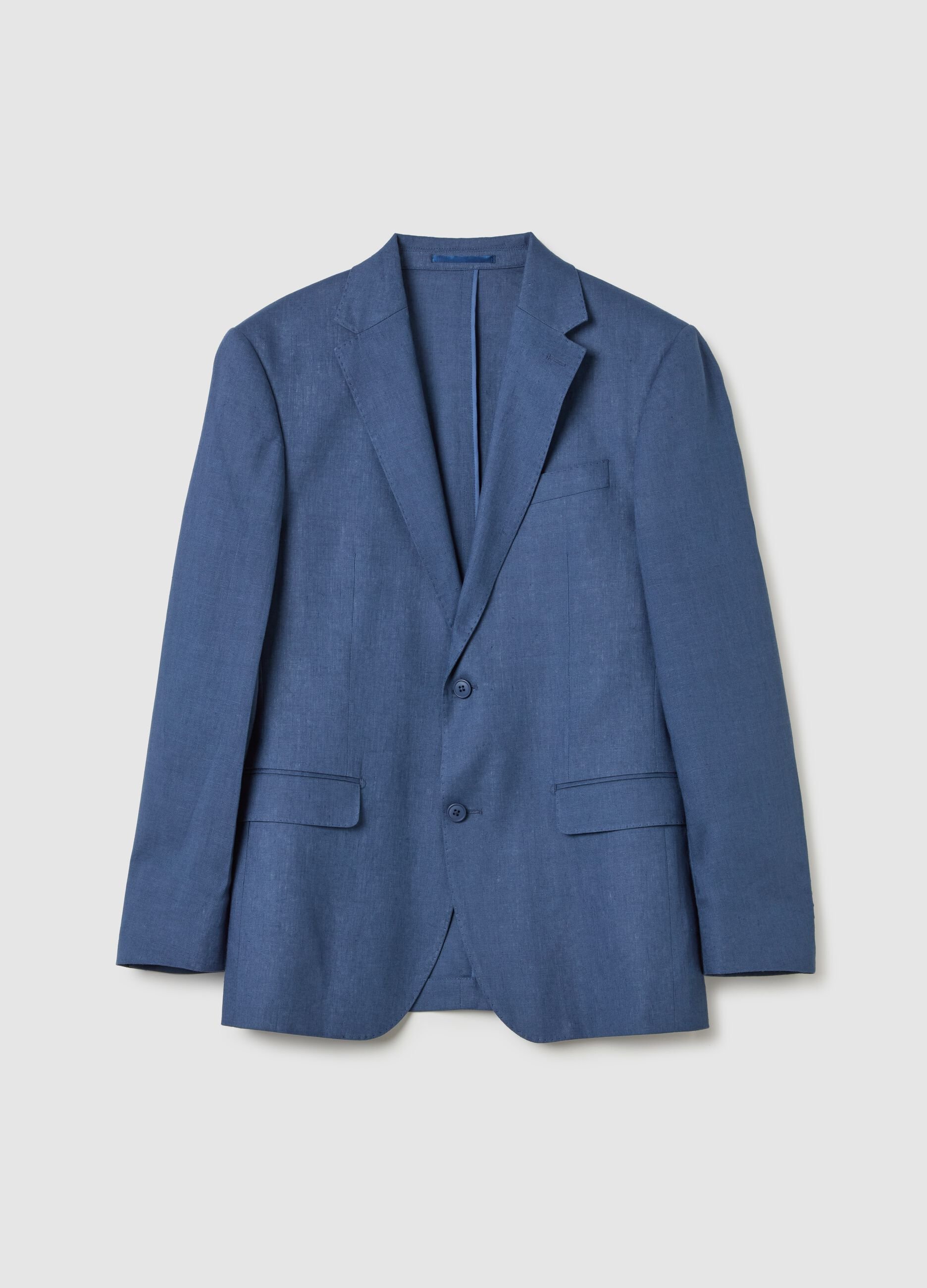 Contemporary regular-fit single-breasted blazer in linen