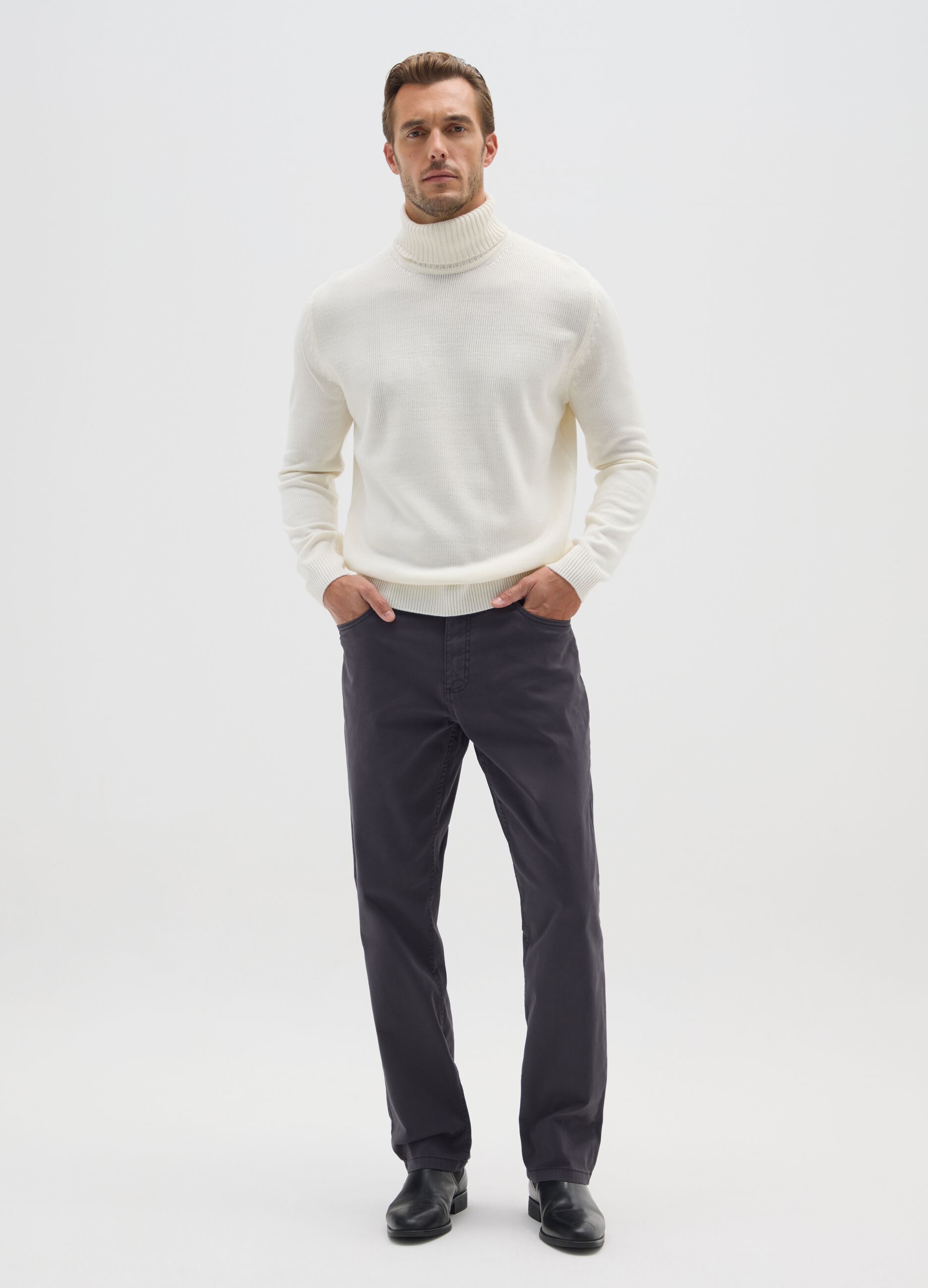 Blue Stretch Cotton Regular Fit Trousers
