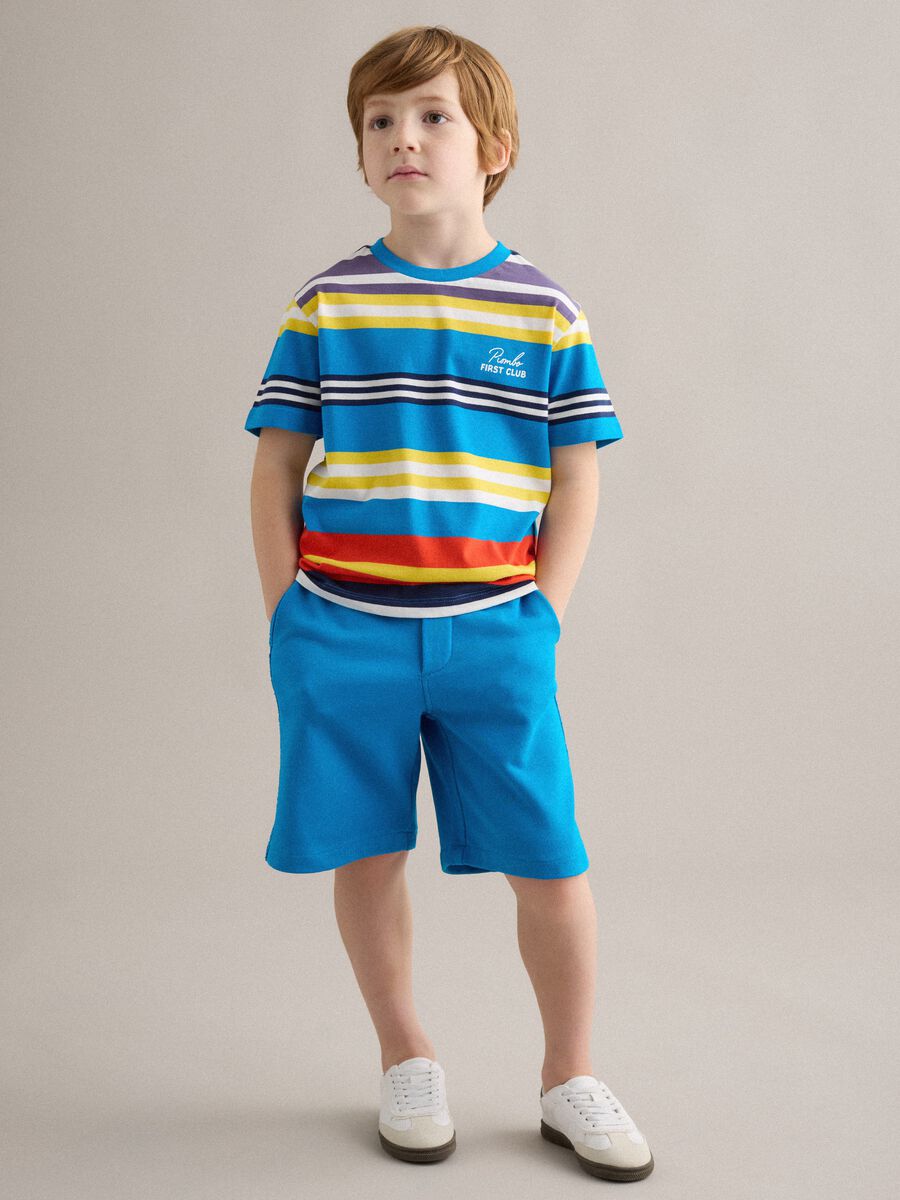 Pantaloncini baggy in puro cotone blu da bambino_0