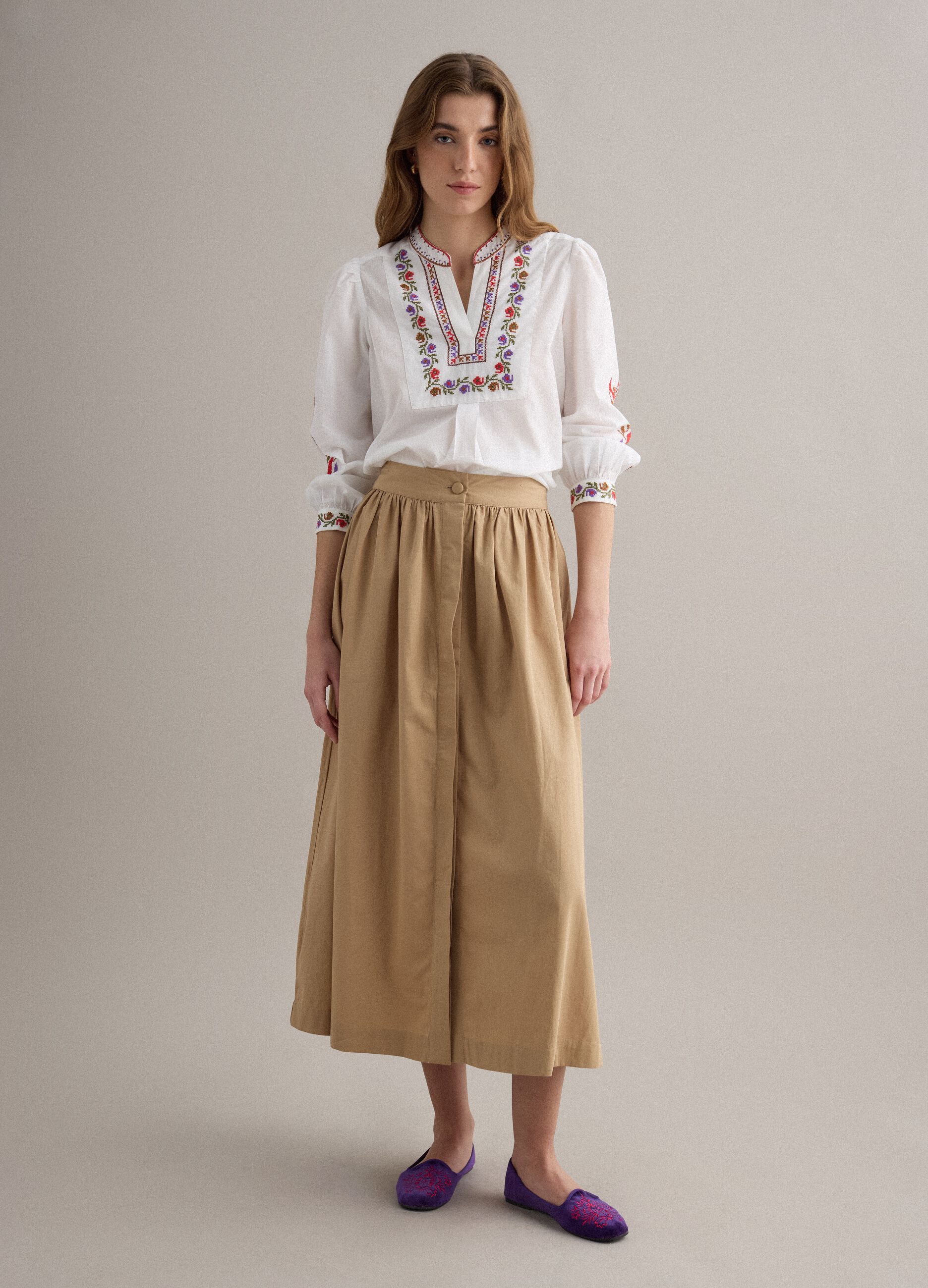 White pure cotton shirt with colourful embroidery