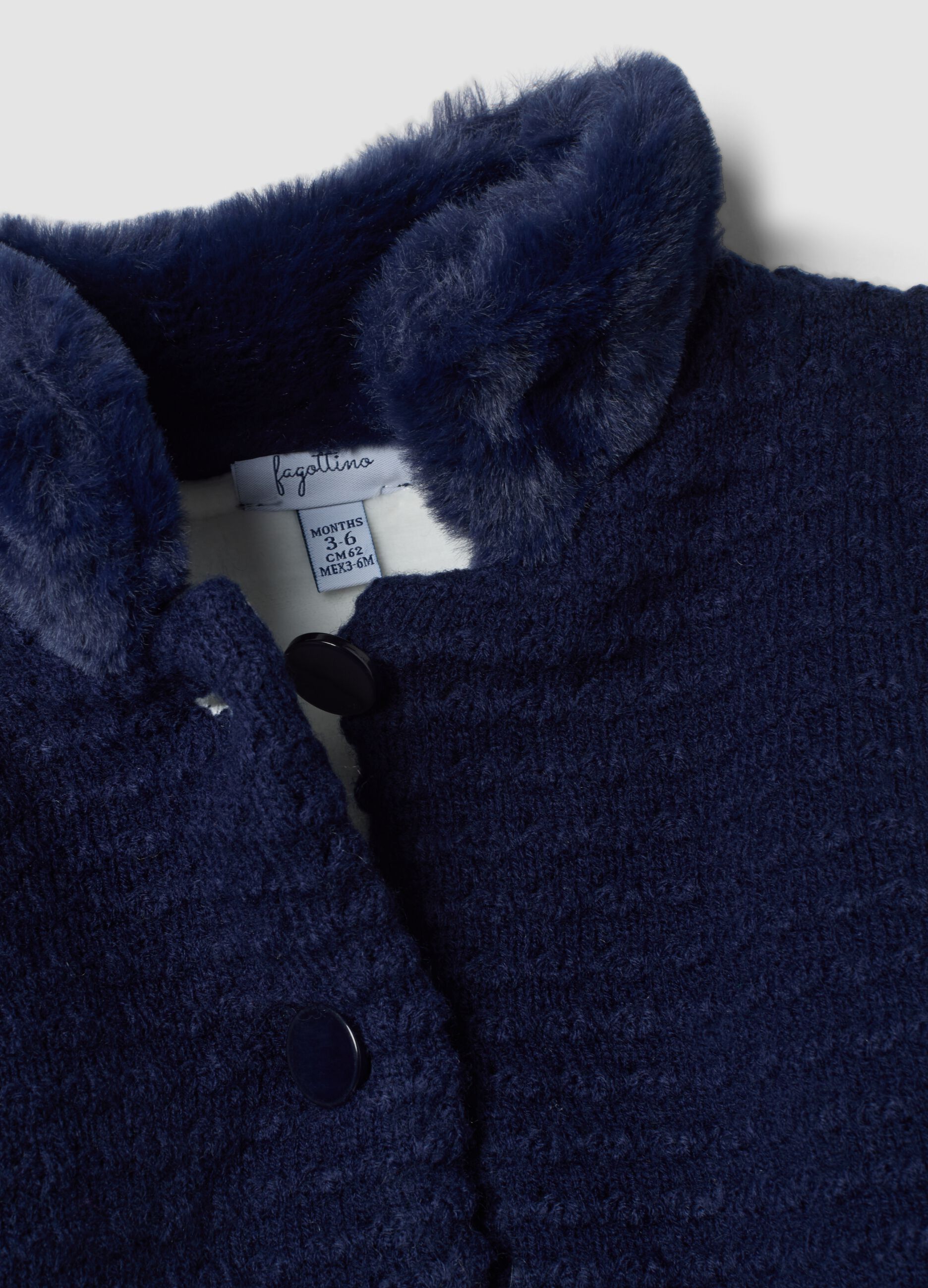 Cappotto blu notte imbottito con collo regular fit con collo effetto peluche