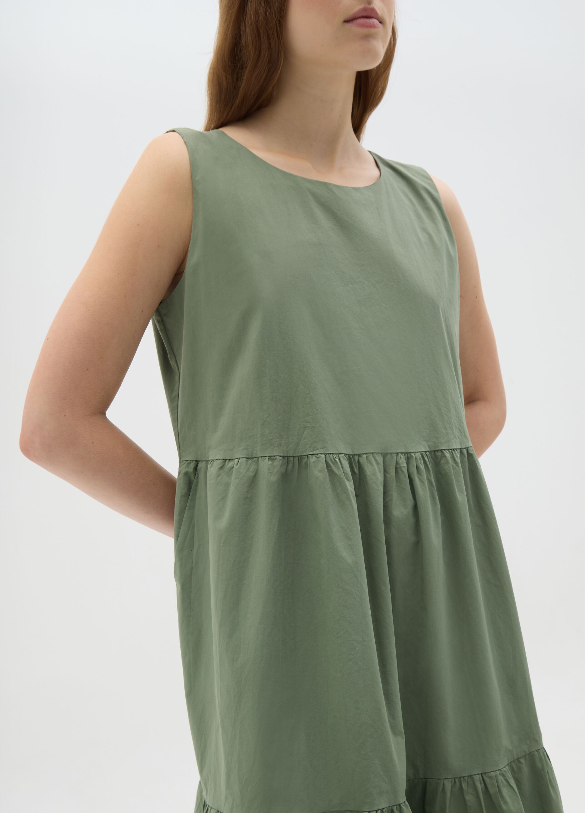 Abito lungo da donna in puro cotone verde regular fit