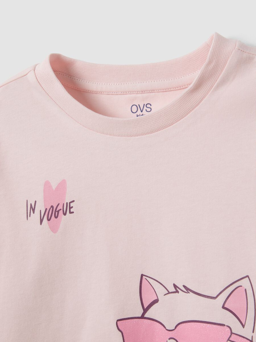 Pink organic cotton T-shirt with kitten print for girls_2