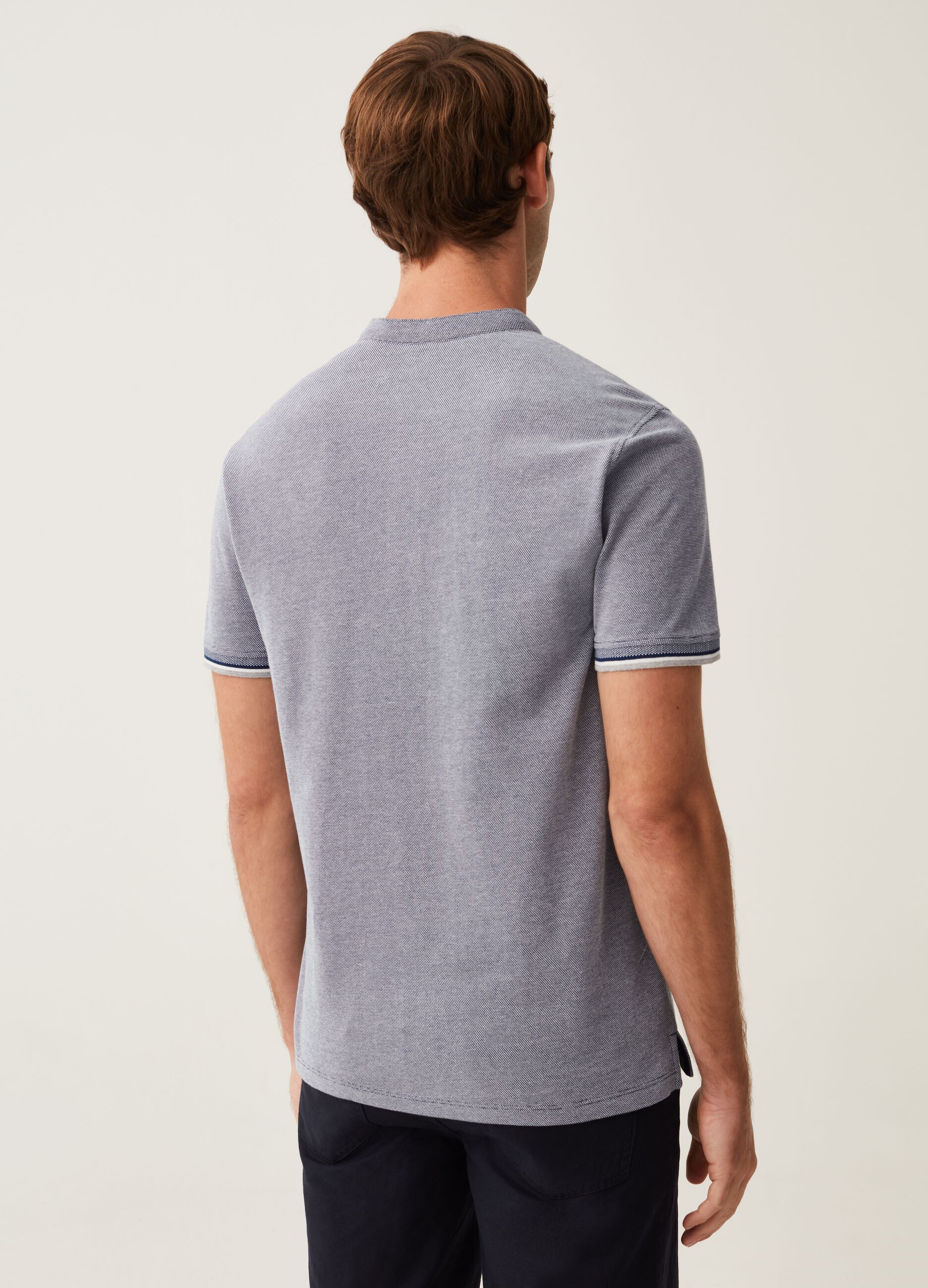 Polo con trama jacquard collo alla coreana_2