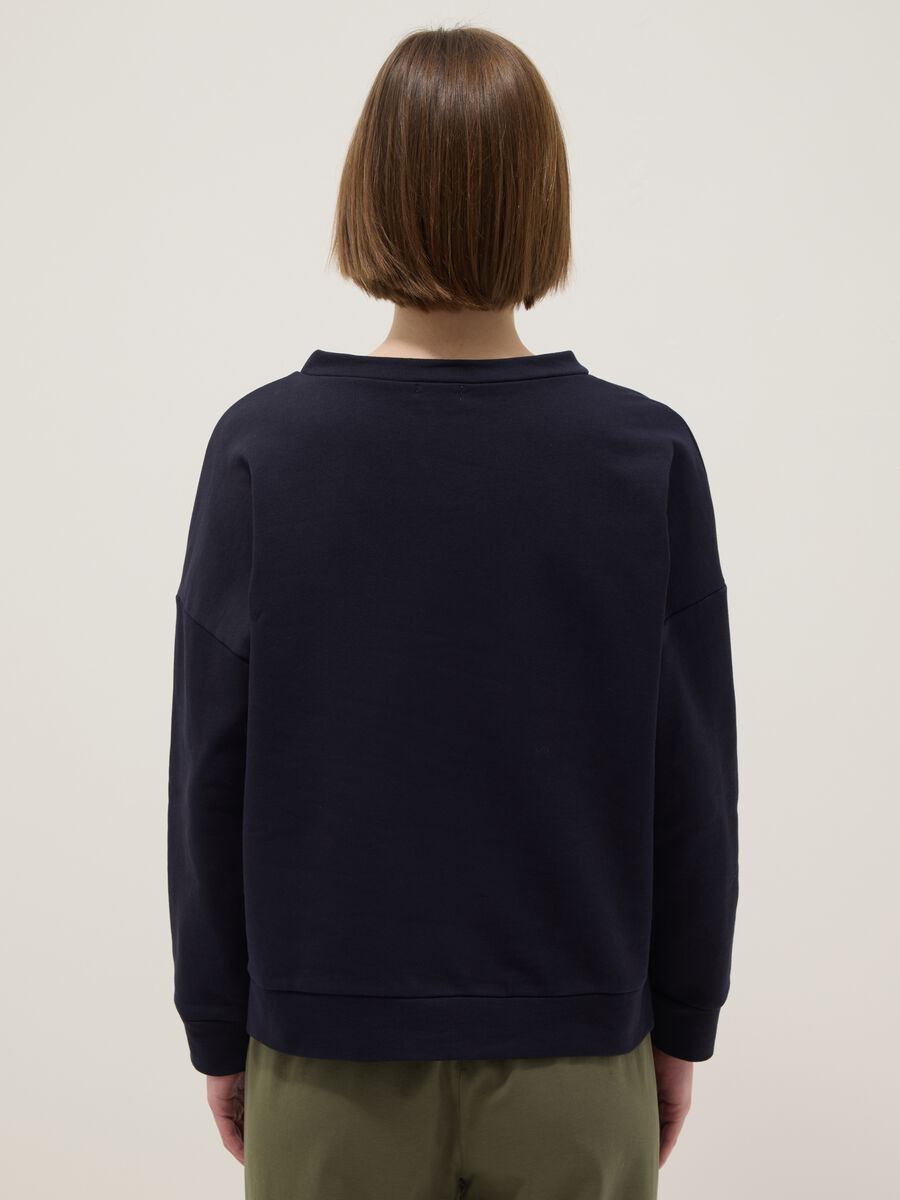 Felpa girocollo in cotone elasticizzato blu regular fit con dettaglio_2