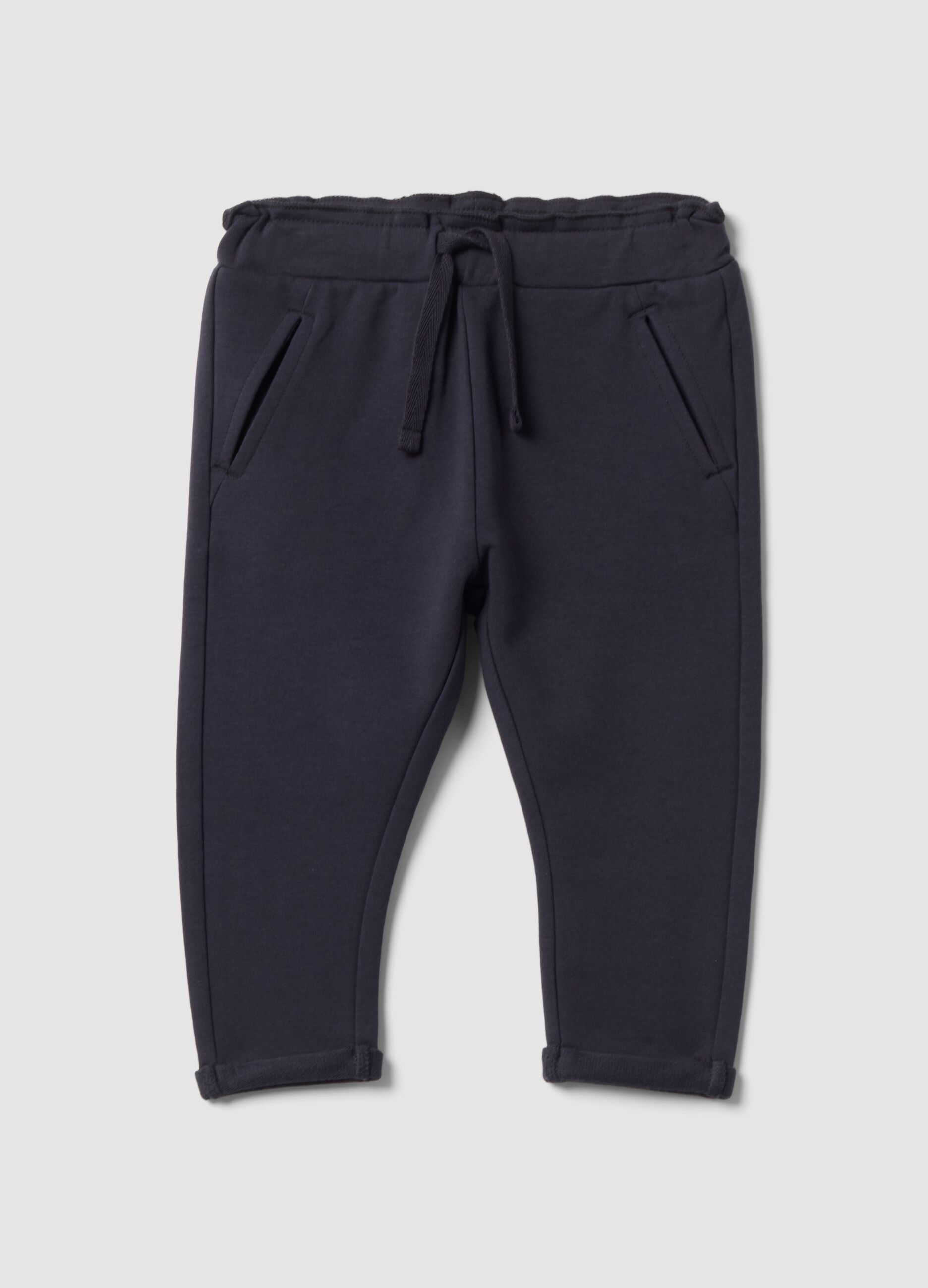 Grey stretch cotton joggers with turn-up cuffs for baby girl