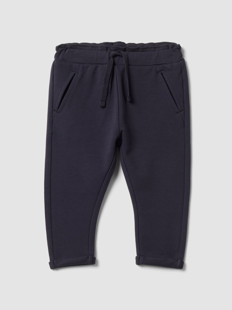 Jogger grigi in cotone elasticizzato con risvolto per bimba_0