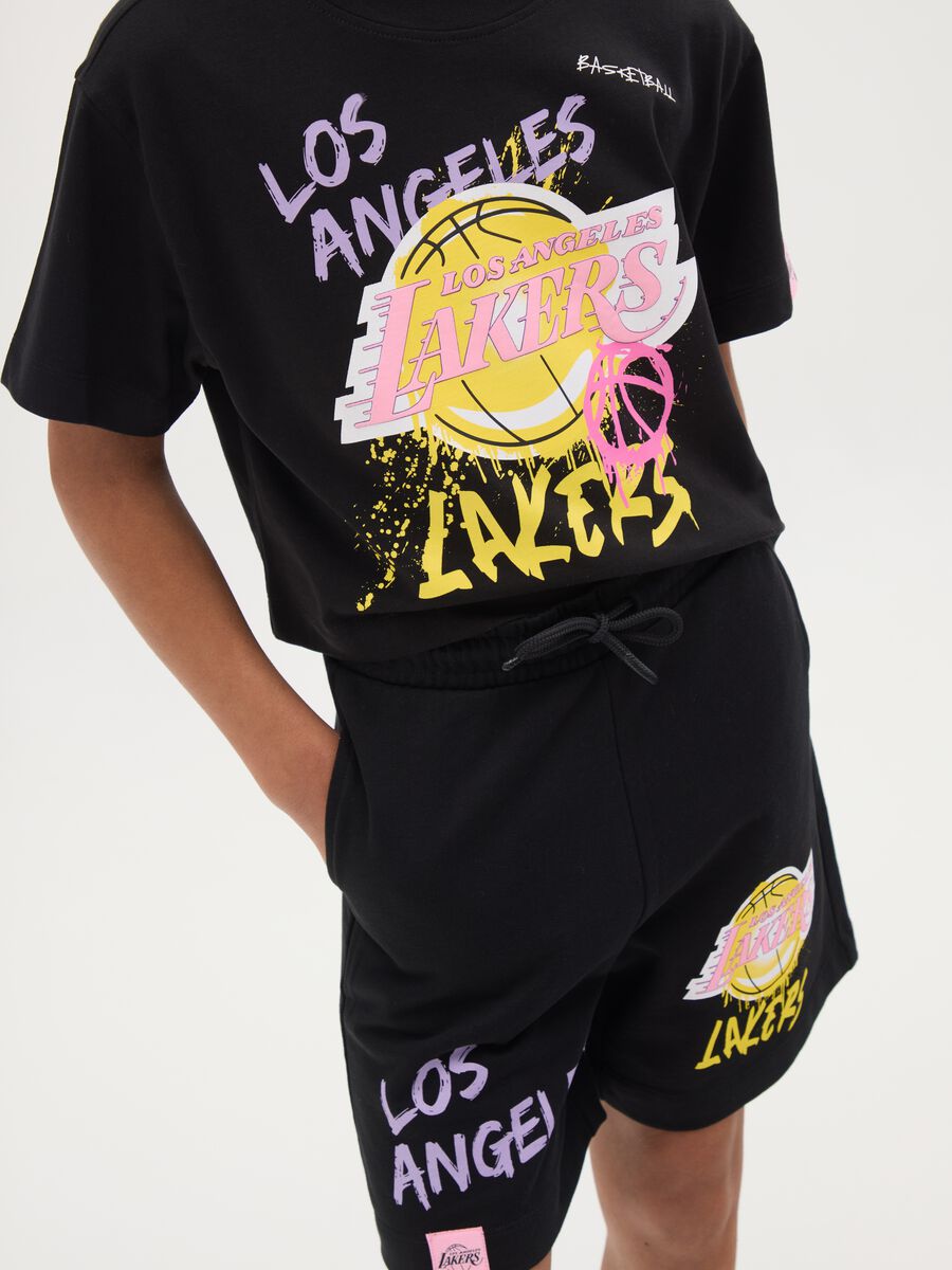 Set t-shirt e pantaloncini da ragazza in puro cotone nero regular fit_2