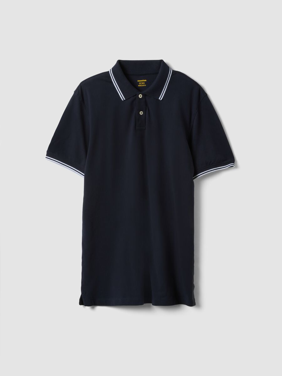 Blue stretch cotton polo shirt, regular fit_4