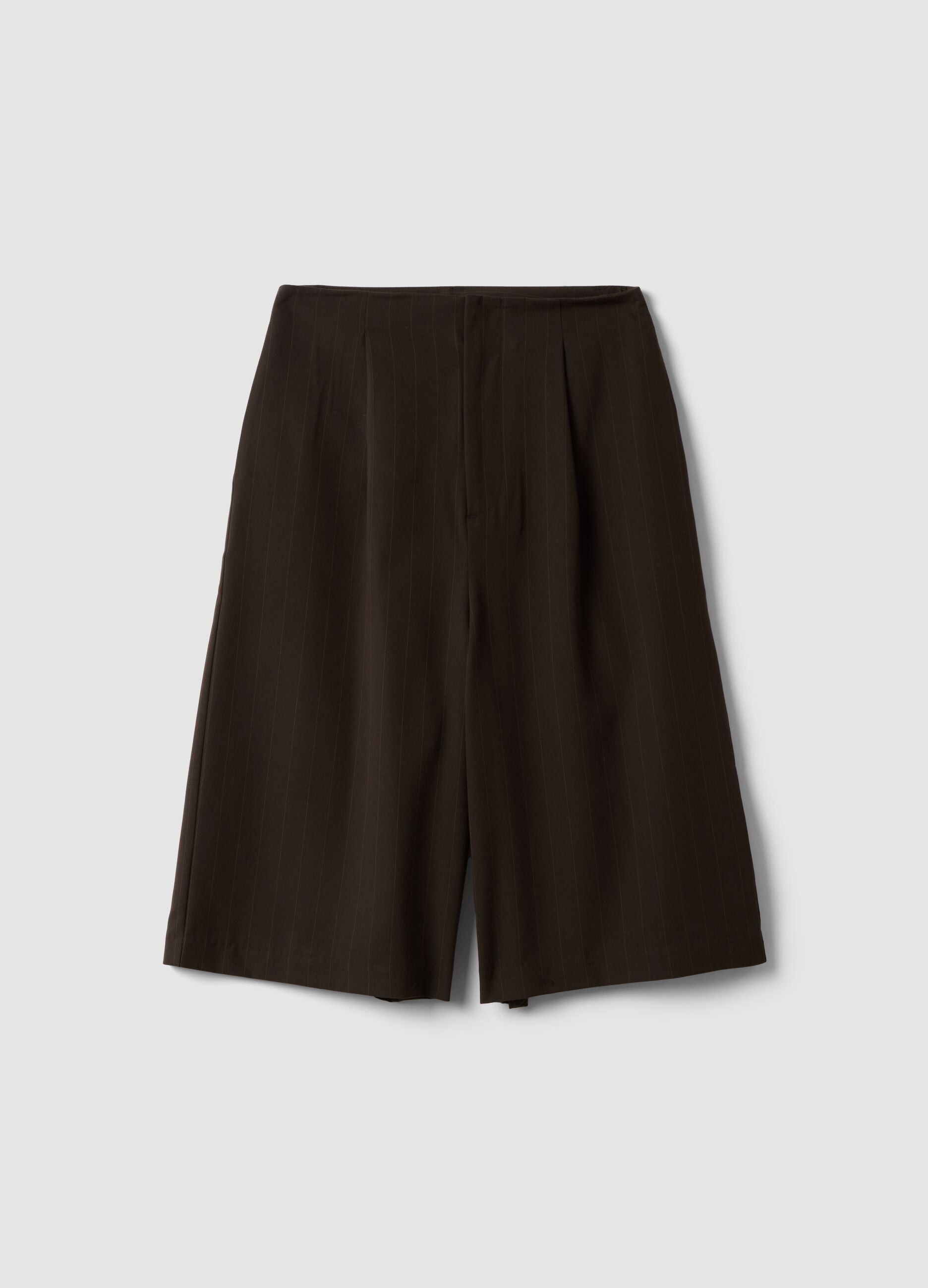 Brown stretch-viscose wide-leg Bermuda shorts