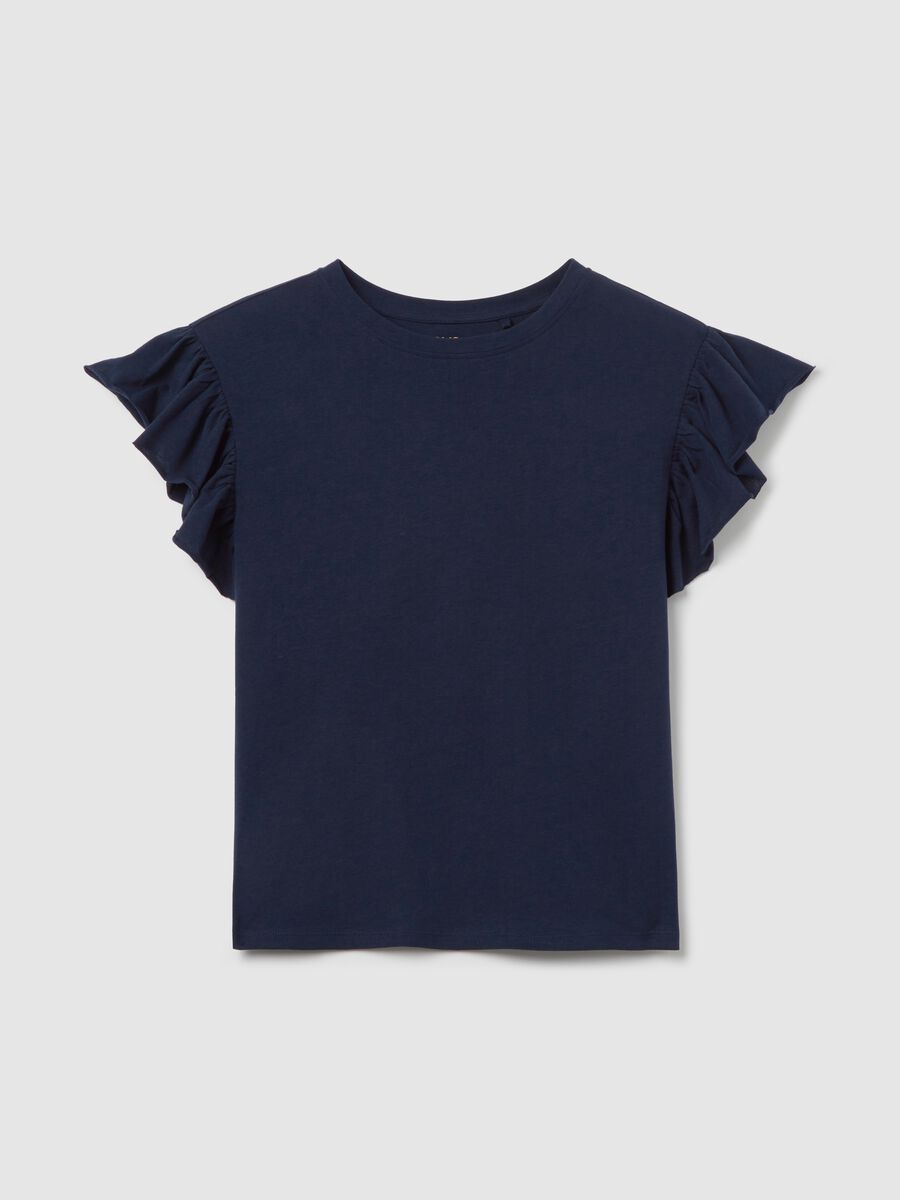 Blue short-sleeved T-shirt with flounce_4