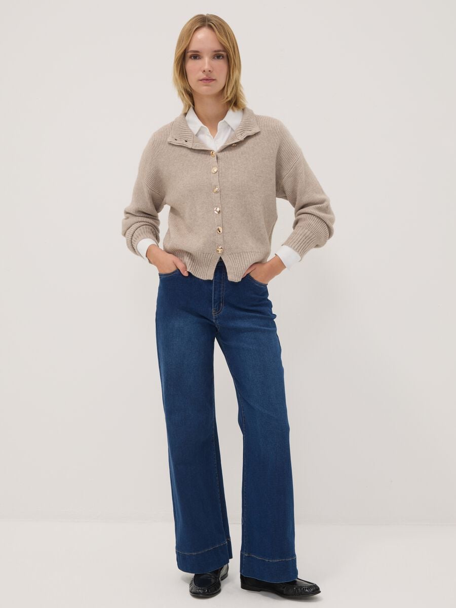 Cardigan sabbia in misto viscosa a coste regular fit_1