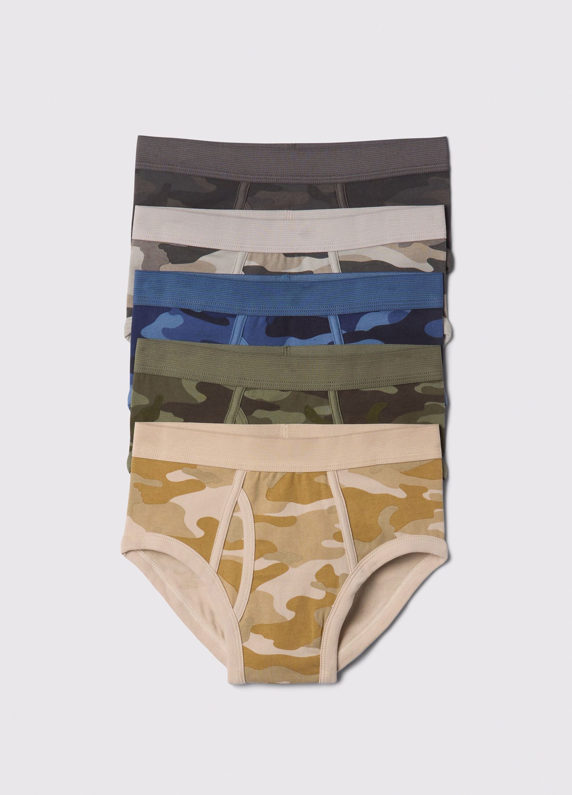 Five-pack green and beige camouflage briefs
