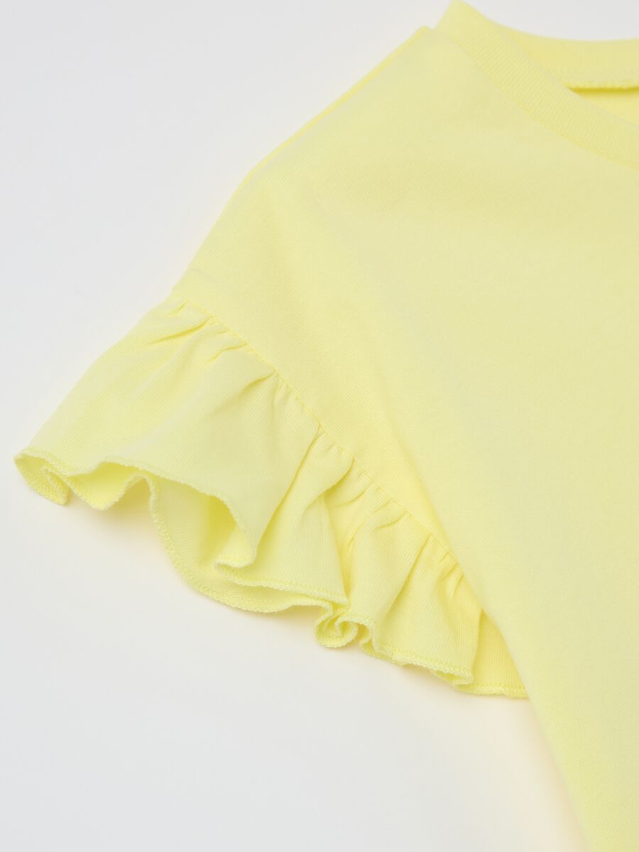 Yellow T-shirt in cotton with diamantés_3