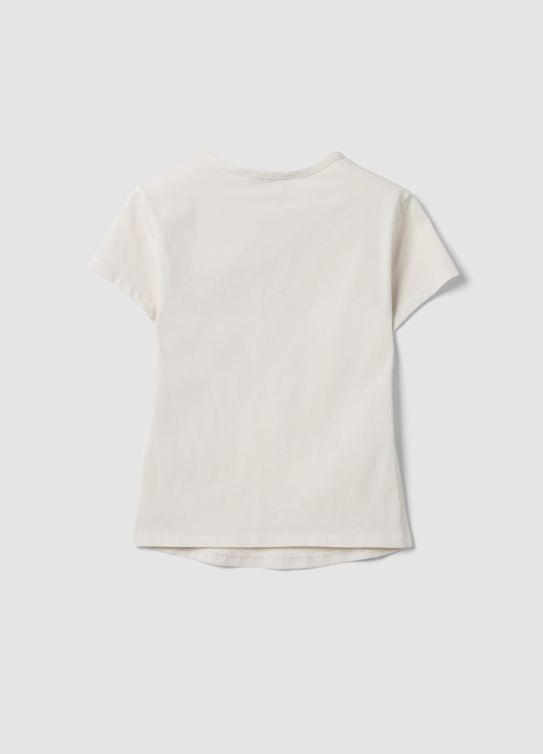 White fitted stretch-cotton T-shirt with rhinestone embellishments