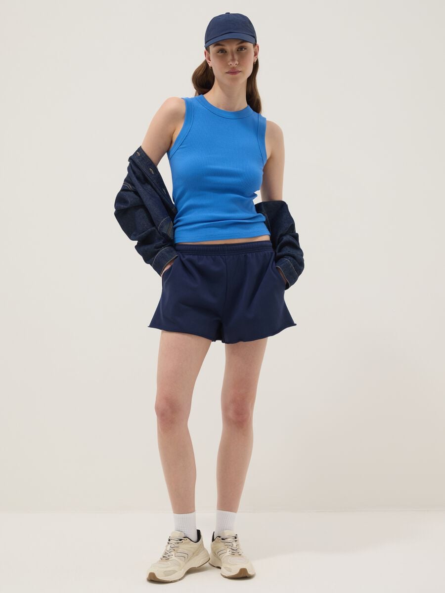 Blue cotton-blend shorts with elasticated waistband_0