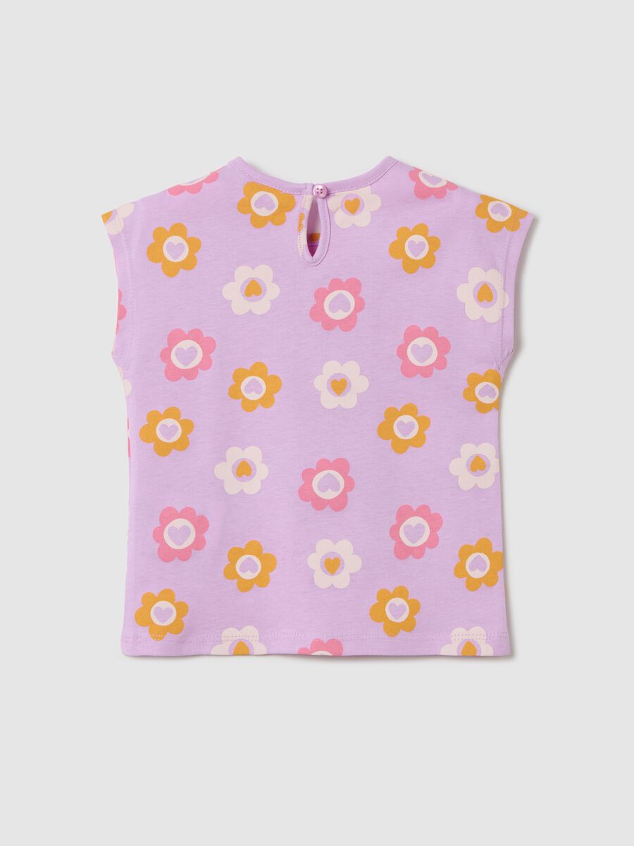Purple sleeveless T-shirt in cotton with print_1