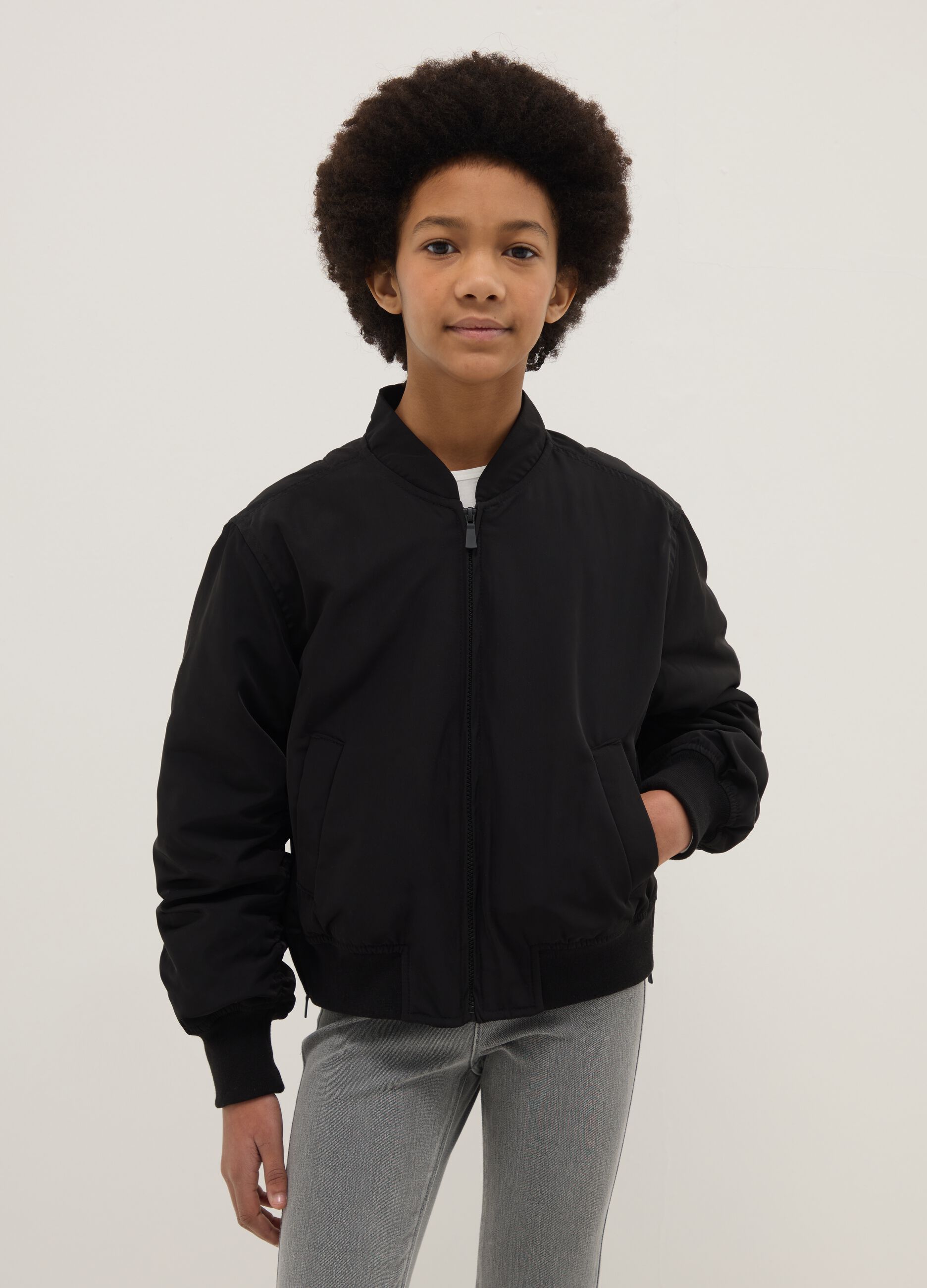Oversized fit black bomber jacket for girls with pockets