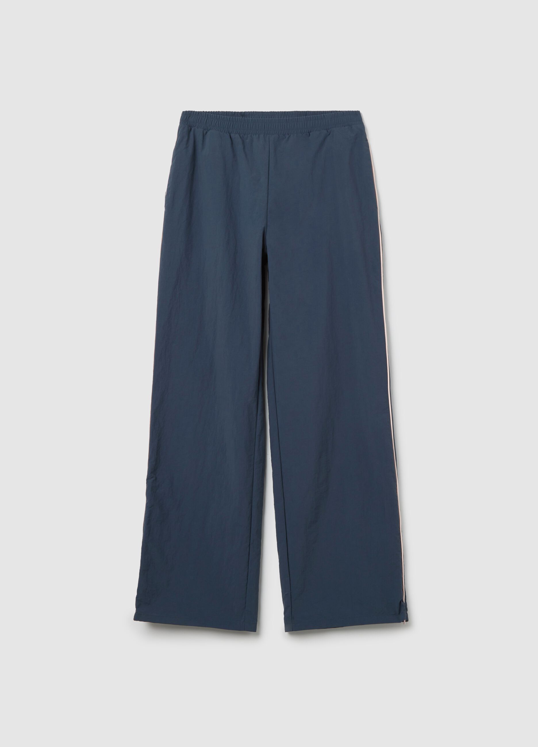 Navy blue nylon joggers with splits and zip
