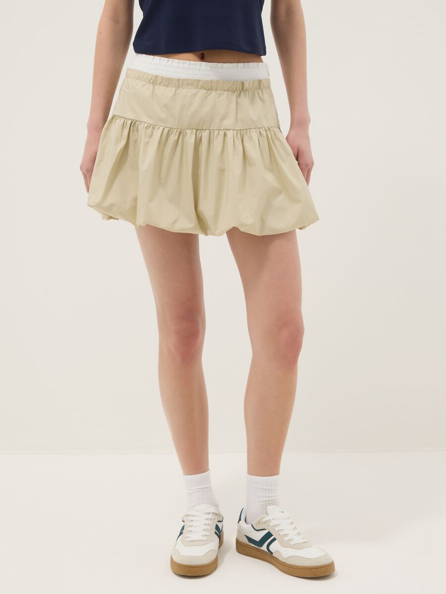 Gonna in puro cotone beige regular fit con design arricciato_1