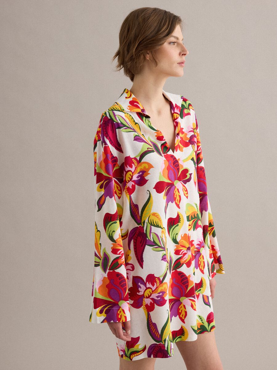 Multicolour viscose-linen blend shirt dress, regular fit_0