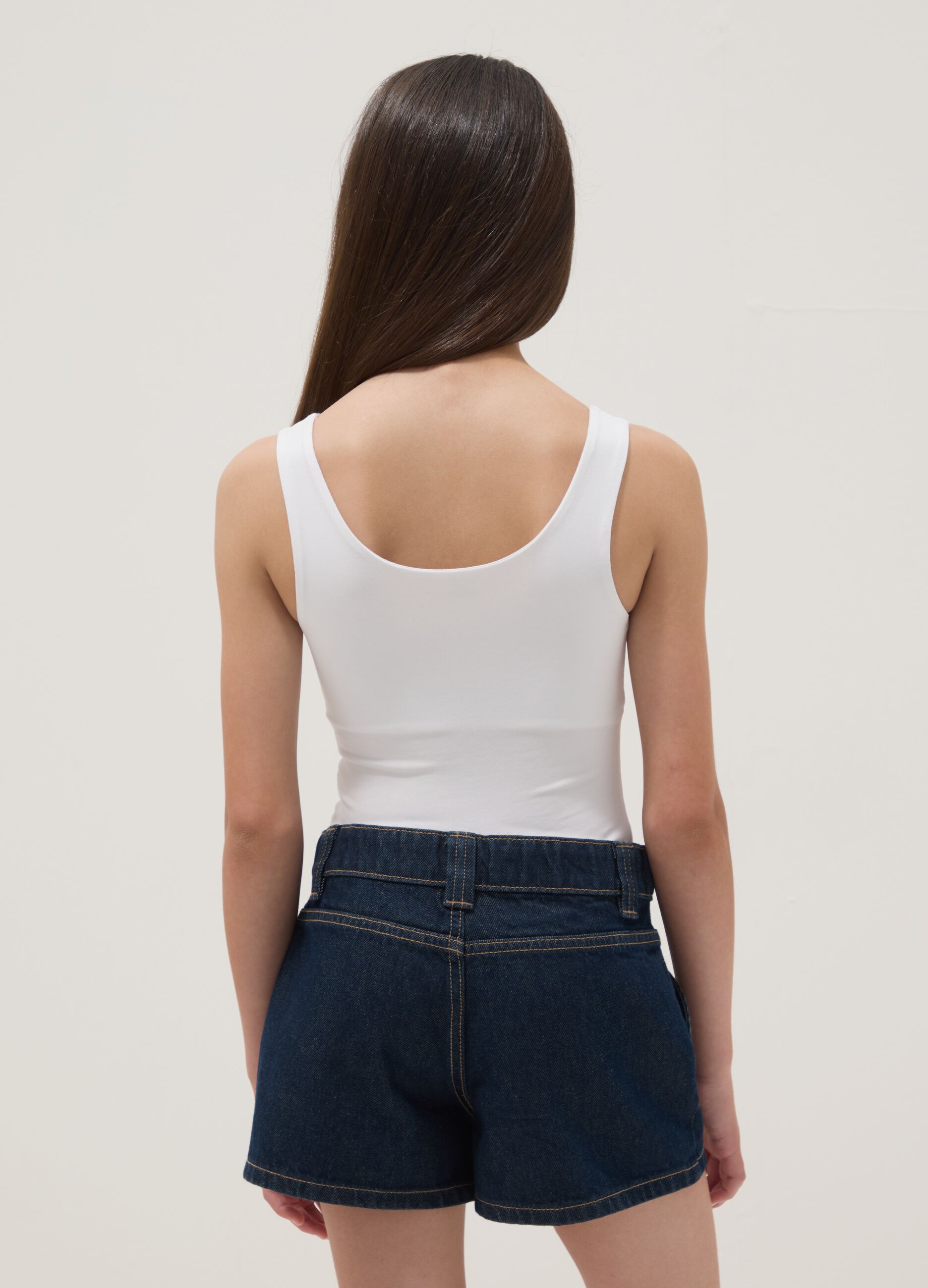 Girls&rsquo; white fitted stretch-cotton bodysuit