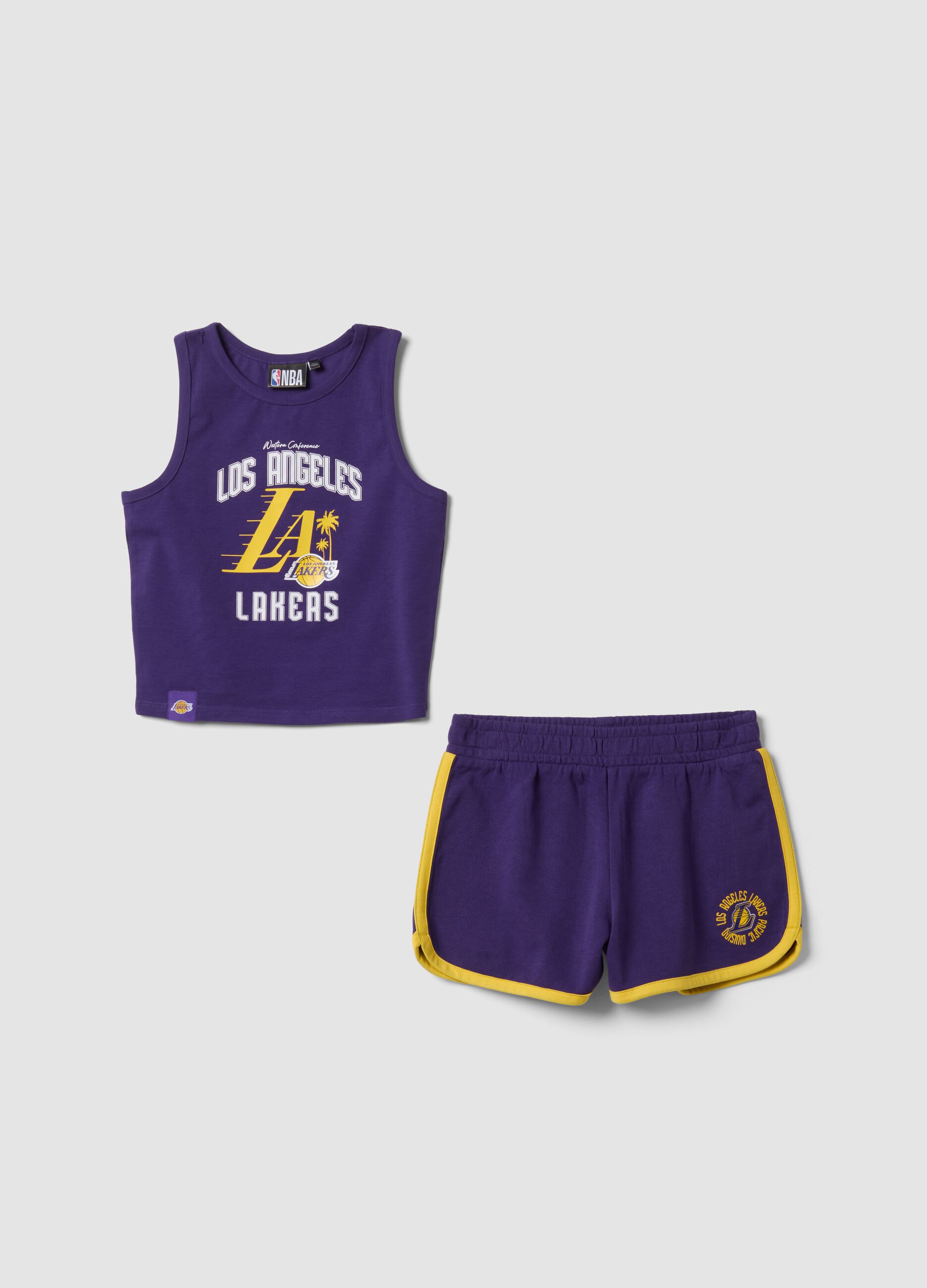 Purple stretch cotton top and shorts set