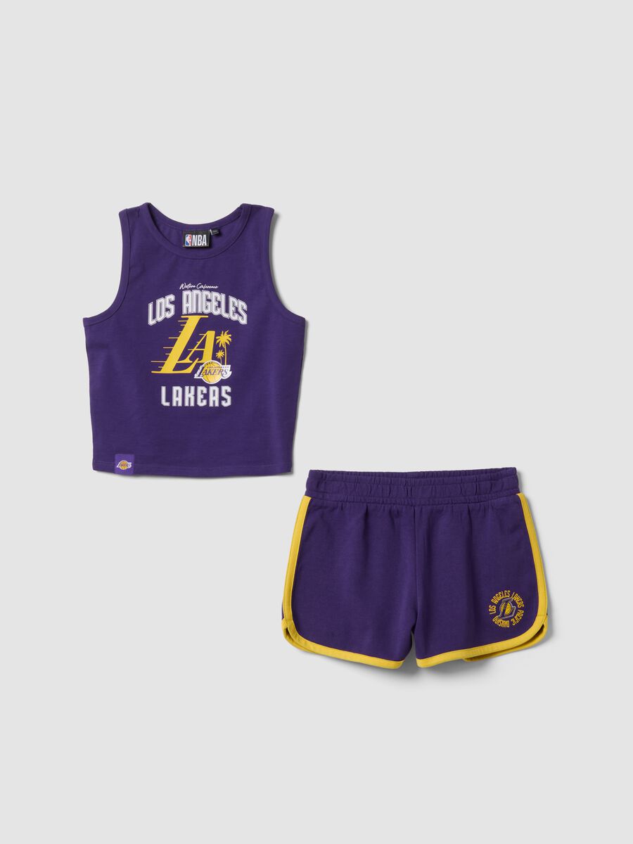 Purple stretch cotton top and shorts set_0