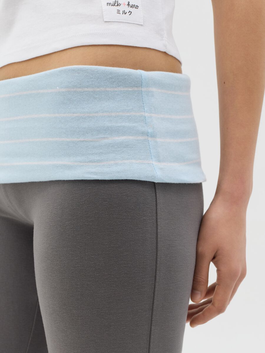 Grey flare-fit leggings with striped fold at the waist_2