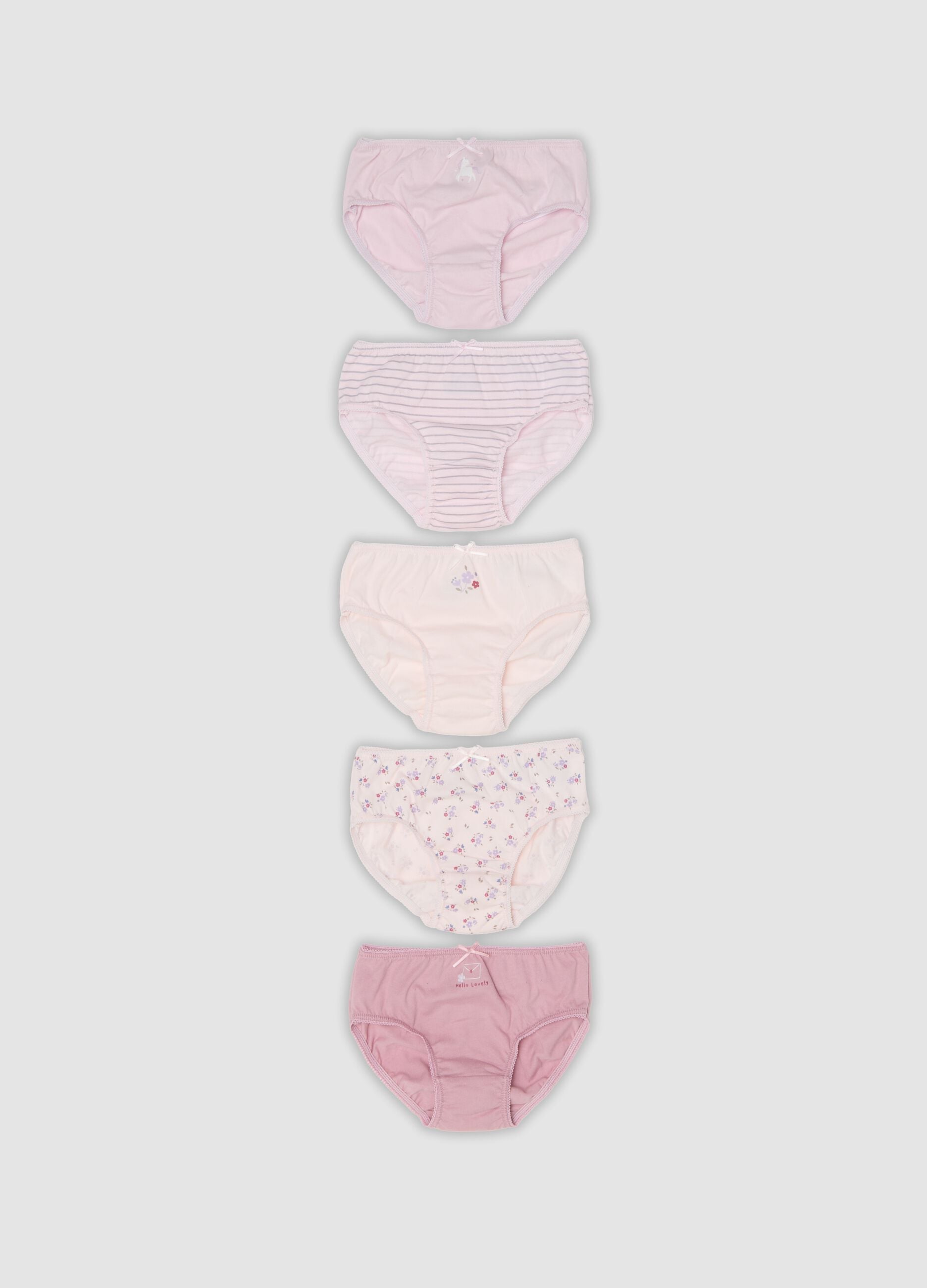 Multipack of five pink organic cotton jersey briefs for baby and toddler girls