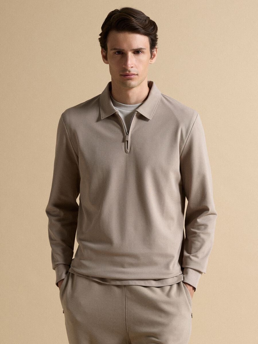 Polo grigia in misto cotone piquet elasticizzato Easy dry regular fit_0