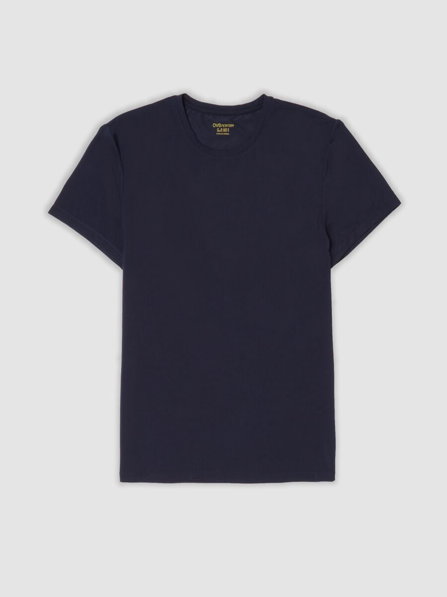Blue stretch modal crew-neck T-shirt_0
