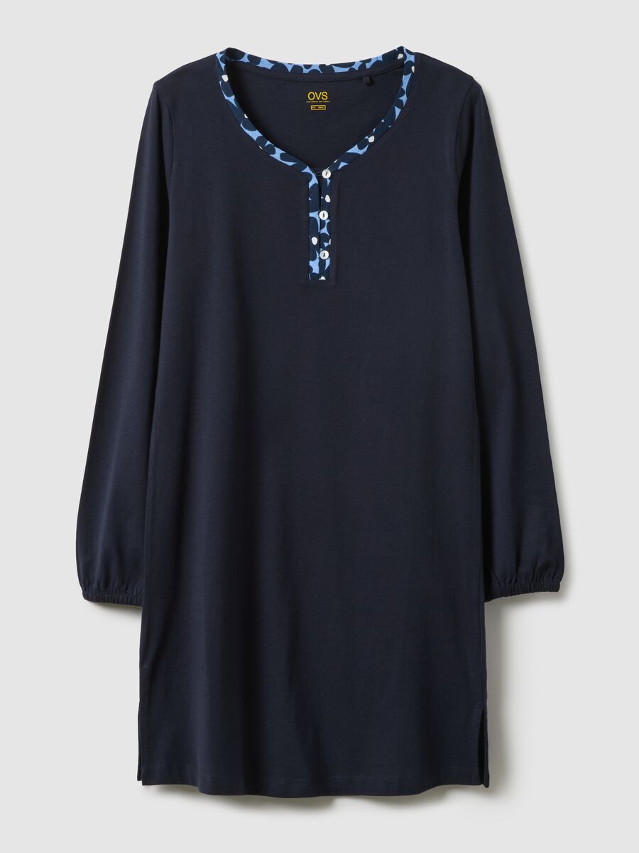 Blue nightshirt in pure cotton regular fit with Henley neckline_4