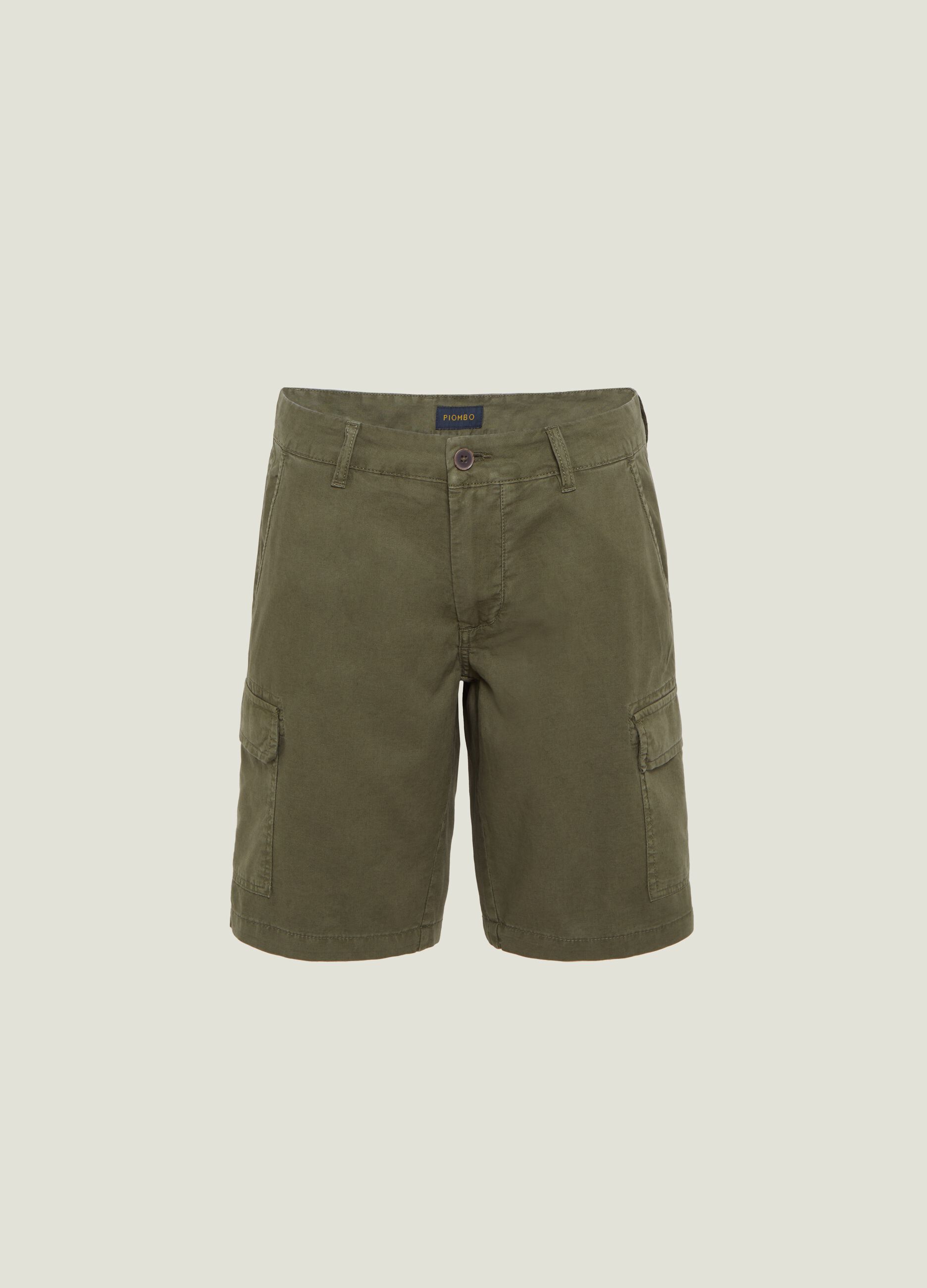 Bermuda cargo shorts in linen and cotton